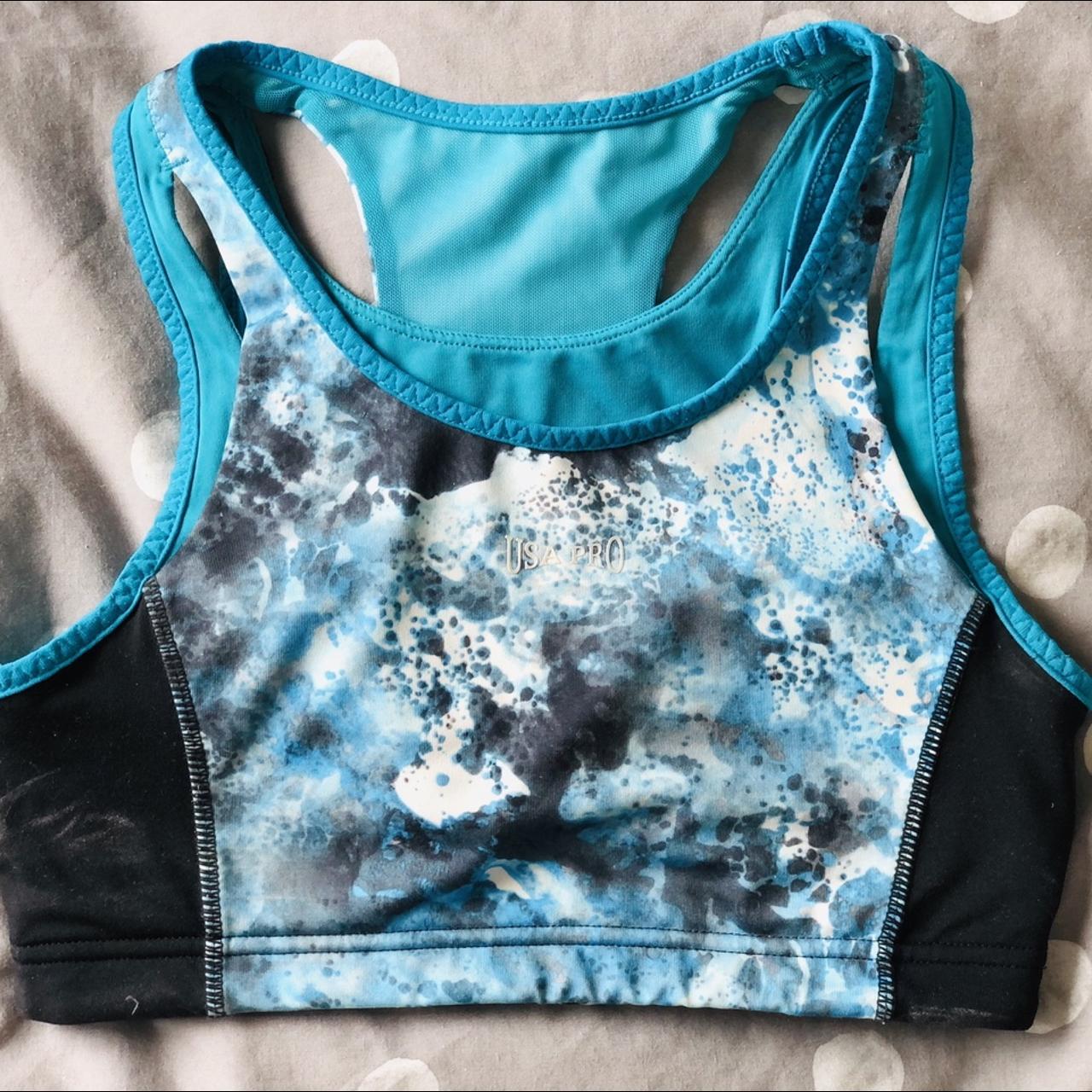 USA Pro sports bra/crop top, black and blue with... - Depop