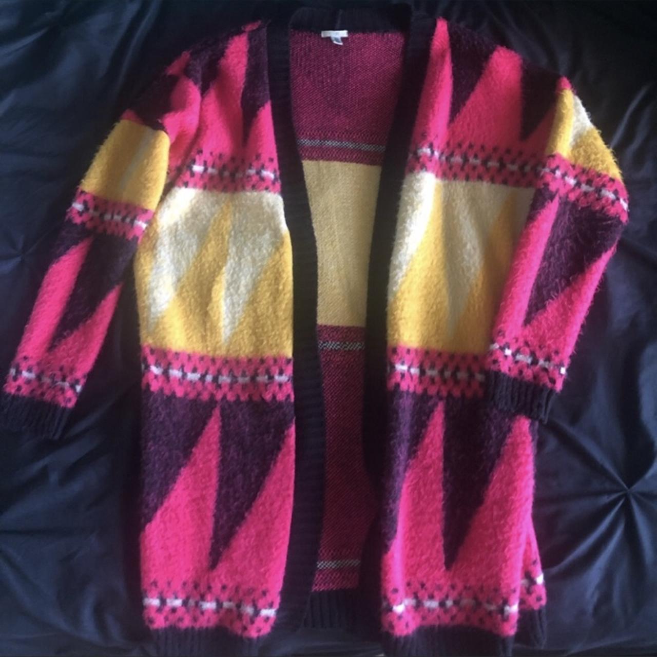 Urban Outfitters Women's Pink and Yellow Cardigan Depop