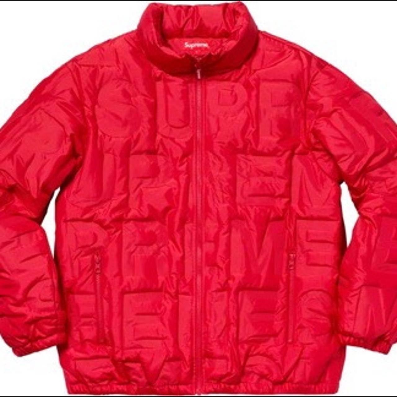 SUPREME BONDED LOGO PUFFER JACKET DOWN COAT IN RED,...