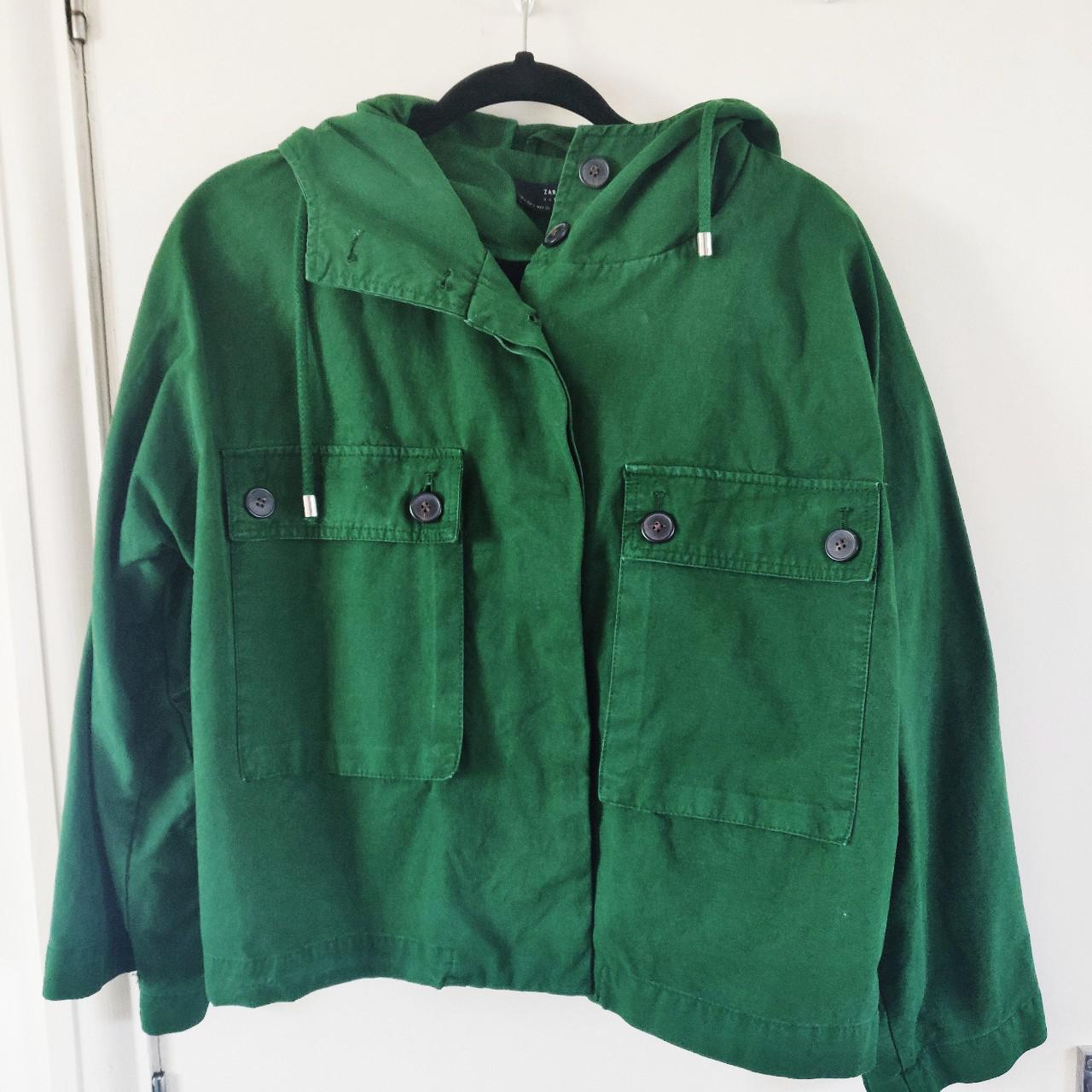 zara green hooded jacket