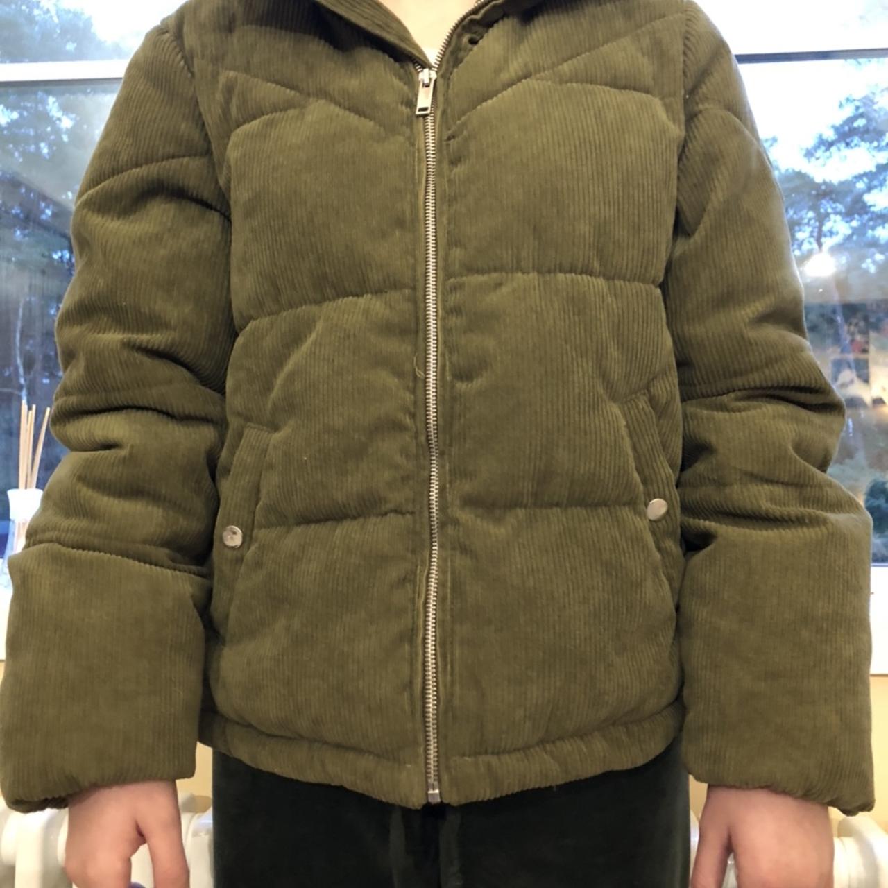 green cord puffer jacket