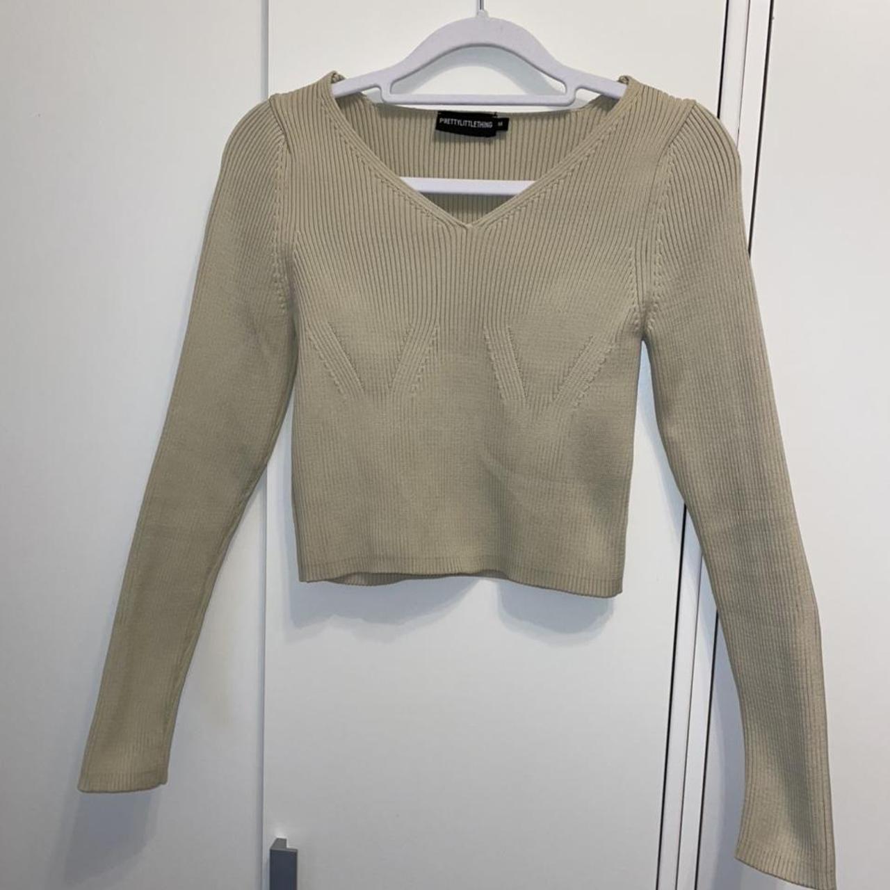 #plt Long sleeve knitted beige cropped top. Has only... - Depop