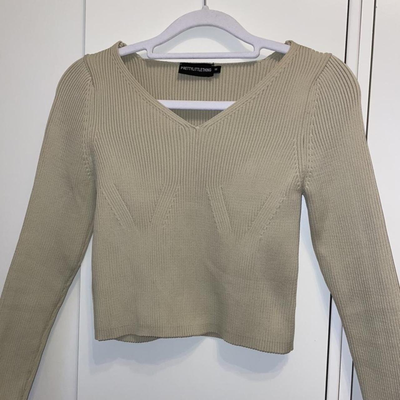 #plt Long sleeve knitted beige cropped top. Has only... - Depop