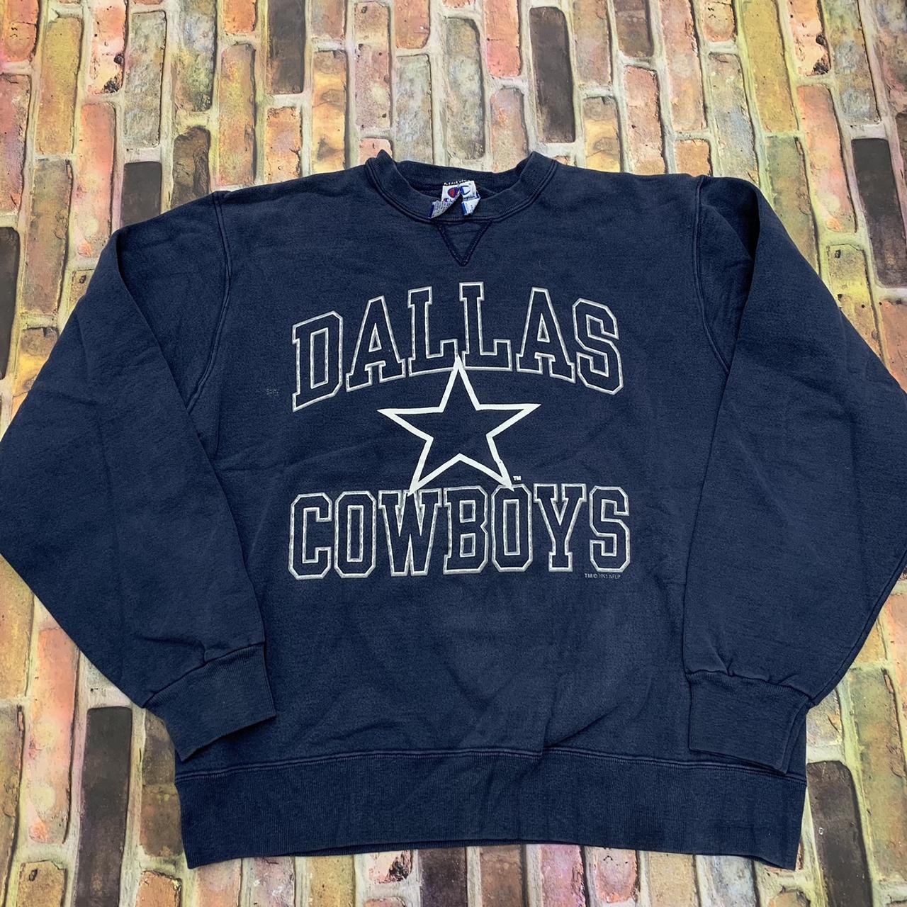 Vintage Champion Dallas Cowboys sweatshirt in navy. - Depop