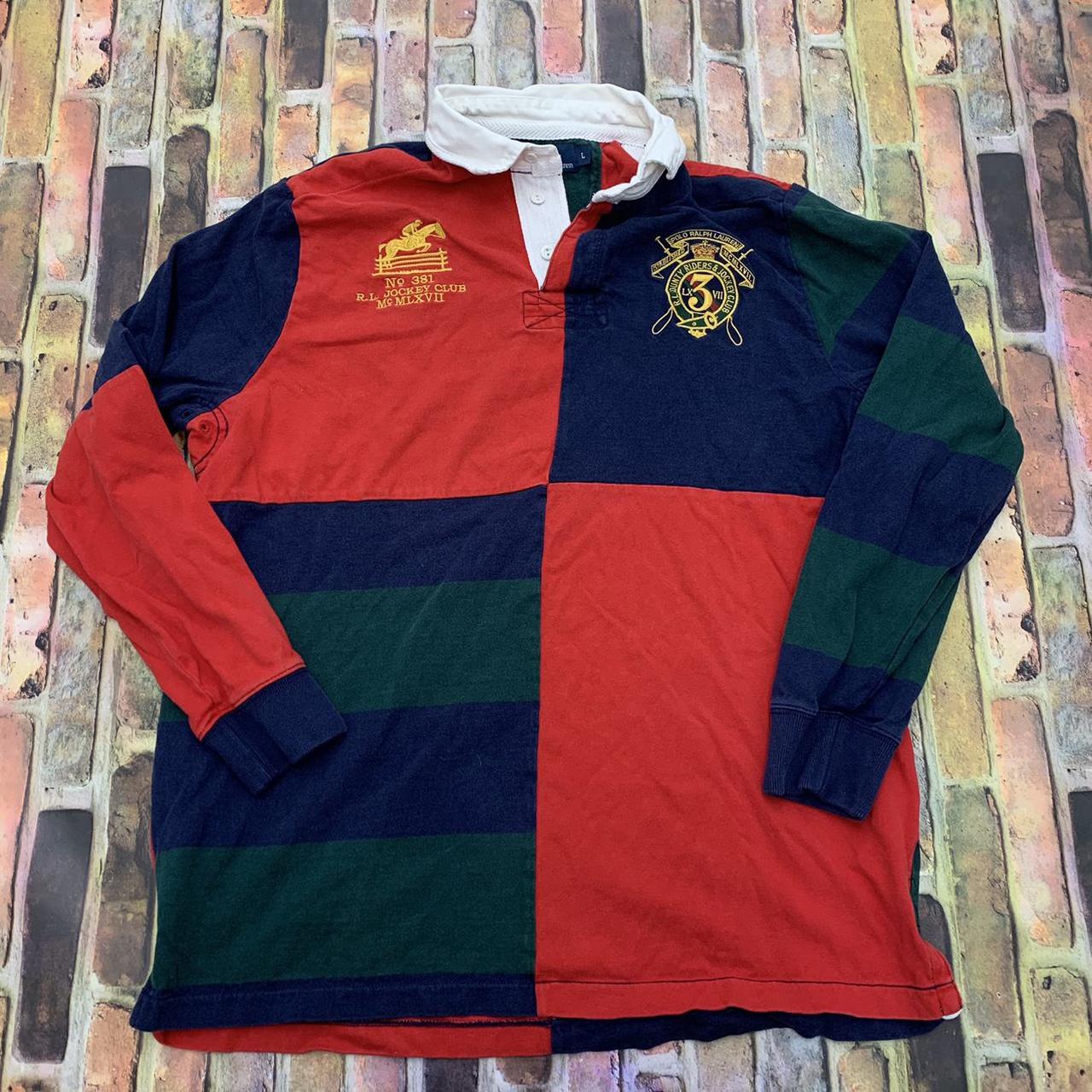 Vintage Polo rugby shirt in color block. Y2K early... - Depop