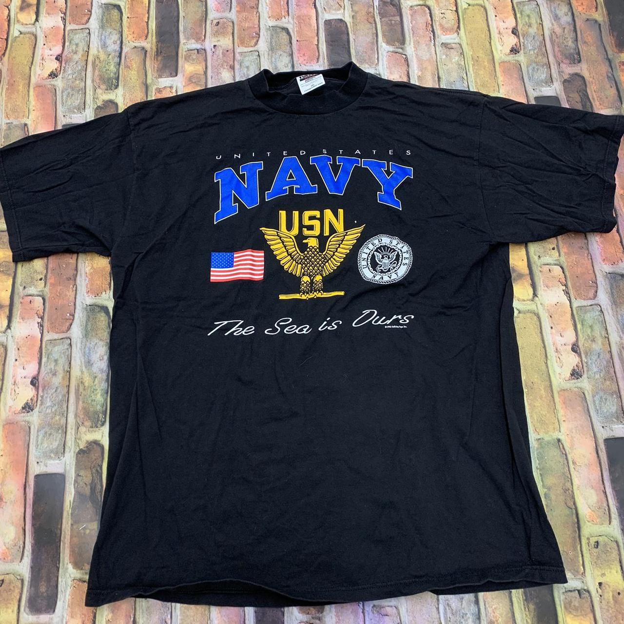 Vintage US Navy tee in black. From 1992. Mens XXL.... - Depop