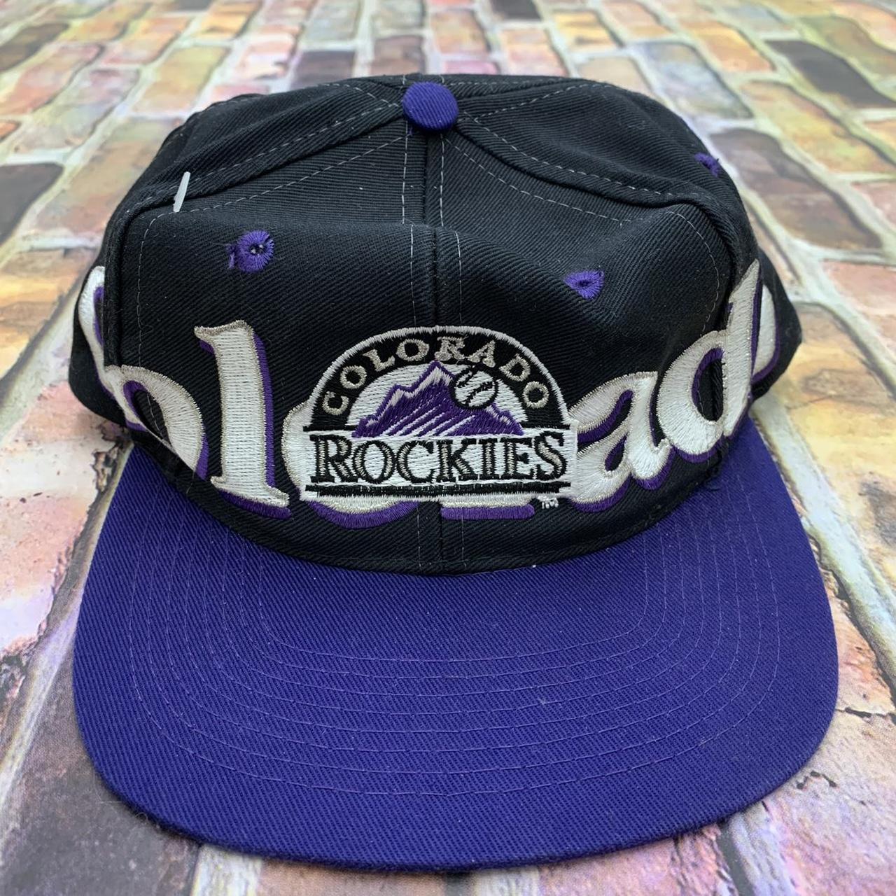 Vintage Colorado Rockies snapback hat in purple.