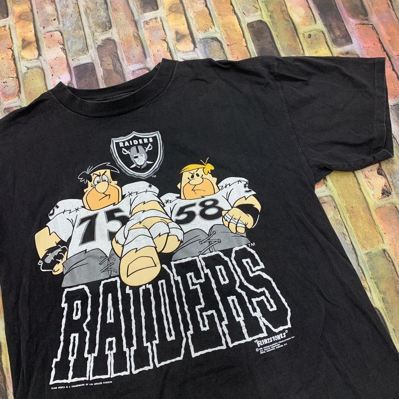 Vintage Oakland Raiders T Shirt Sliver & Black - Depop