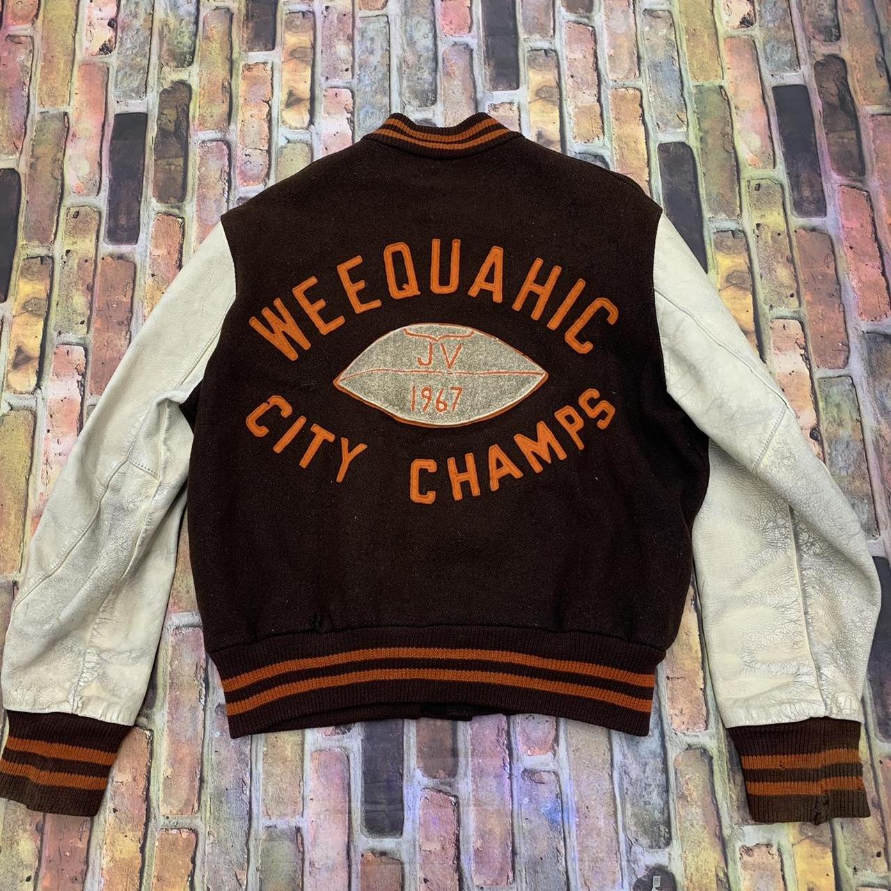 Brown and cream Los Angeles lakers varsity jacket - Depop