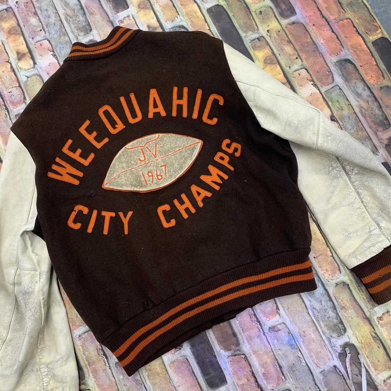 Brown and cream Los Angeles lakers varsity jacket - Depop