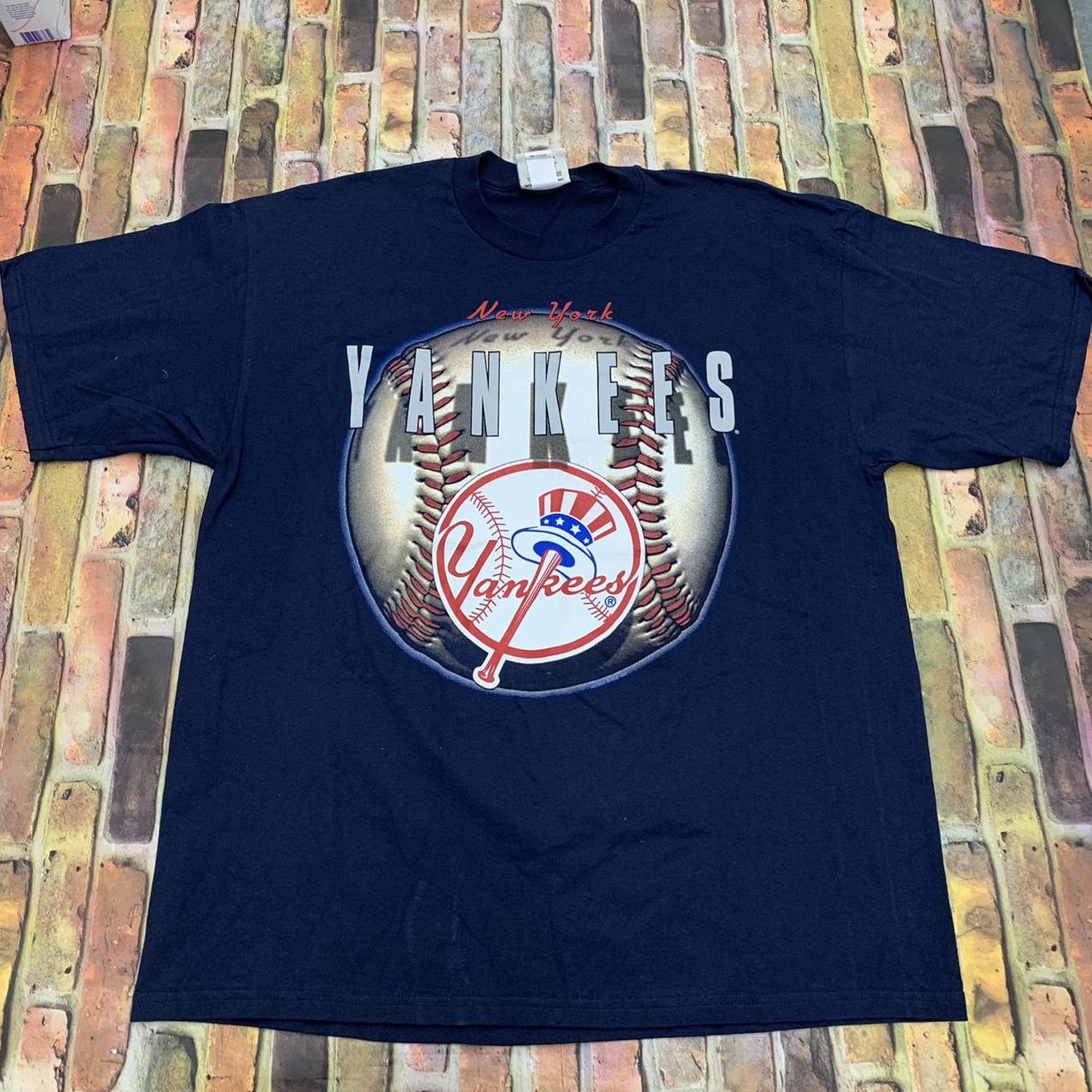 Vintage NY Yankees long sleeve tee - navy with - Depop