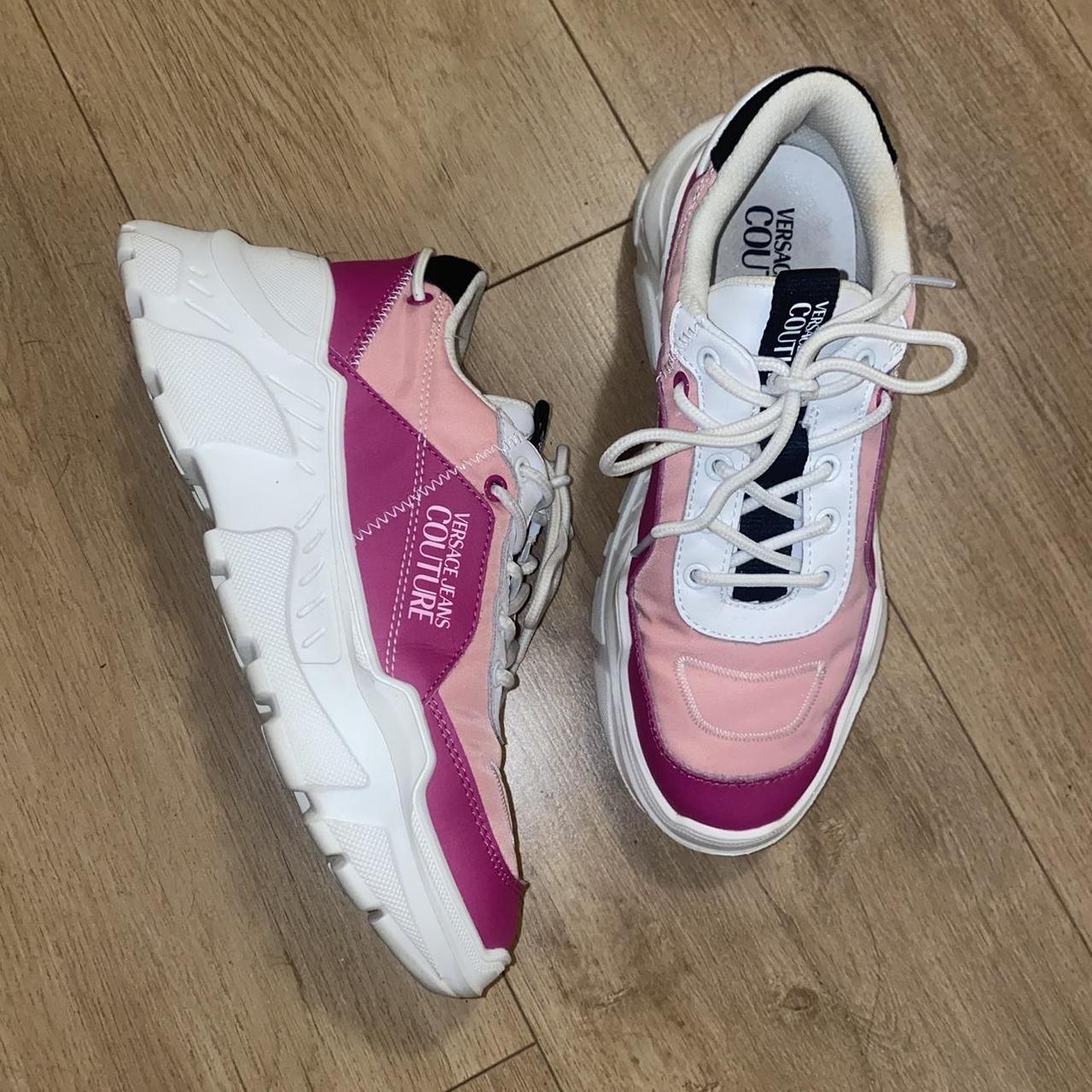 Versace Jeans Couture Women's Pink and White Trainers | Depop