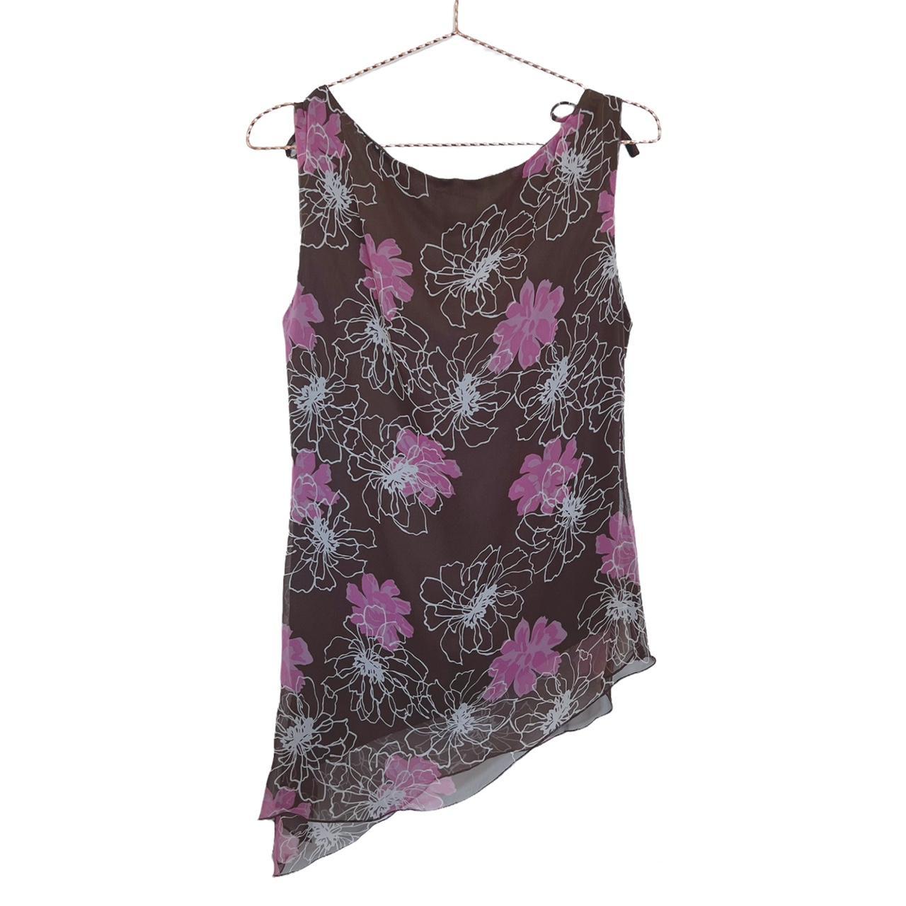 y2k floral chiffon sleeveless blouse tank top... - Depop