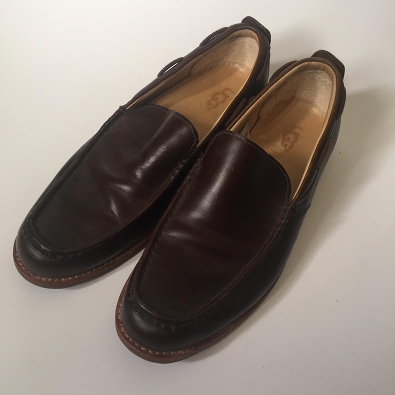 Uggs loafers leather dark brown 8/10 lots of life no... - Depop