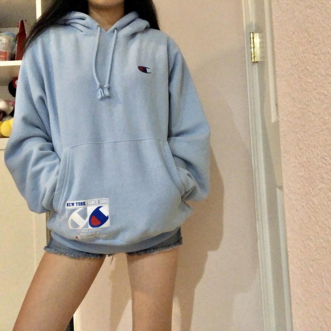 champion hoodie light blue