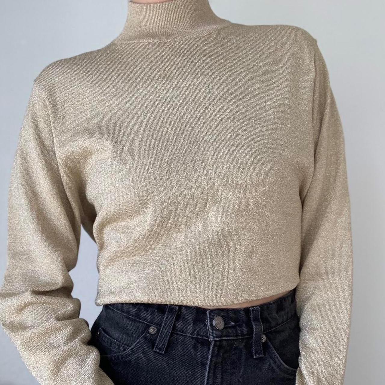 Vintage mock neck long sleeve top in glittery gold... - Depop