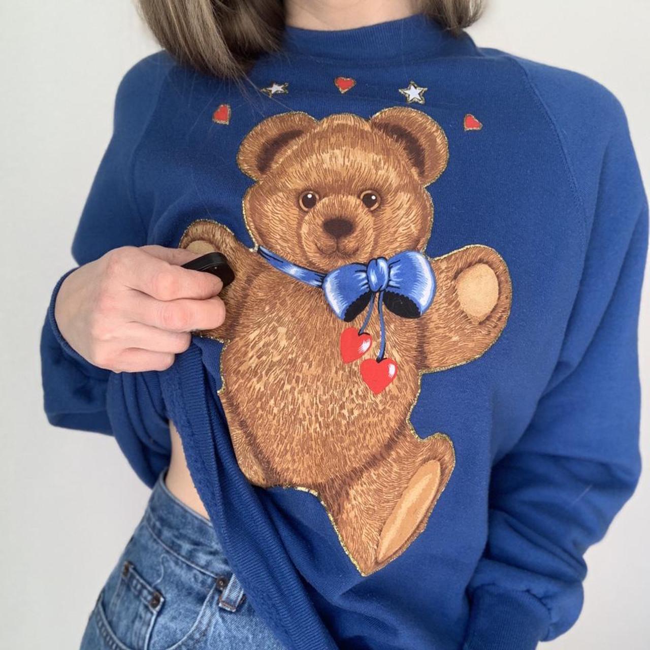 the-handmade-vintage-teddy-bear-sweatshirt-royal-depop