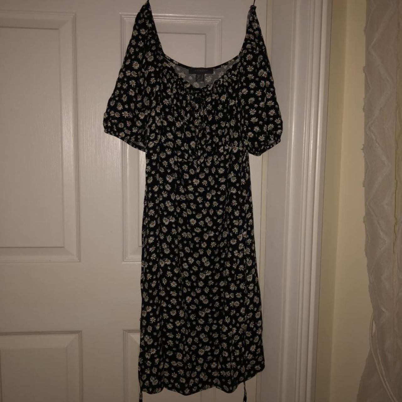 primark black and white floral dress with tie up bow... - Depop