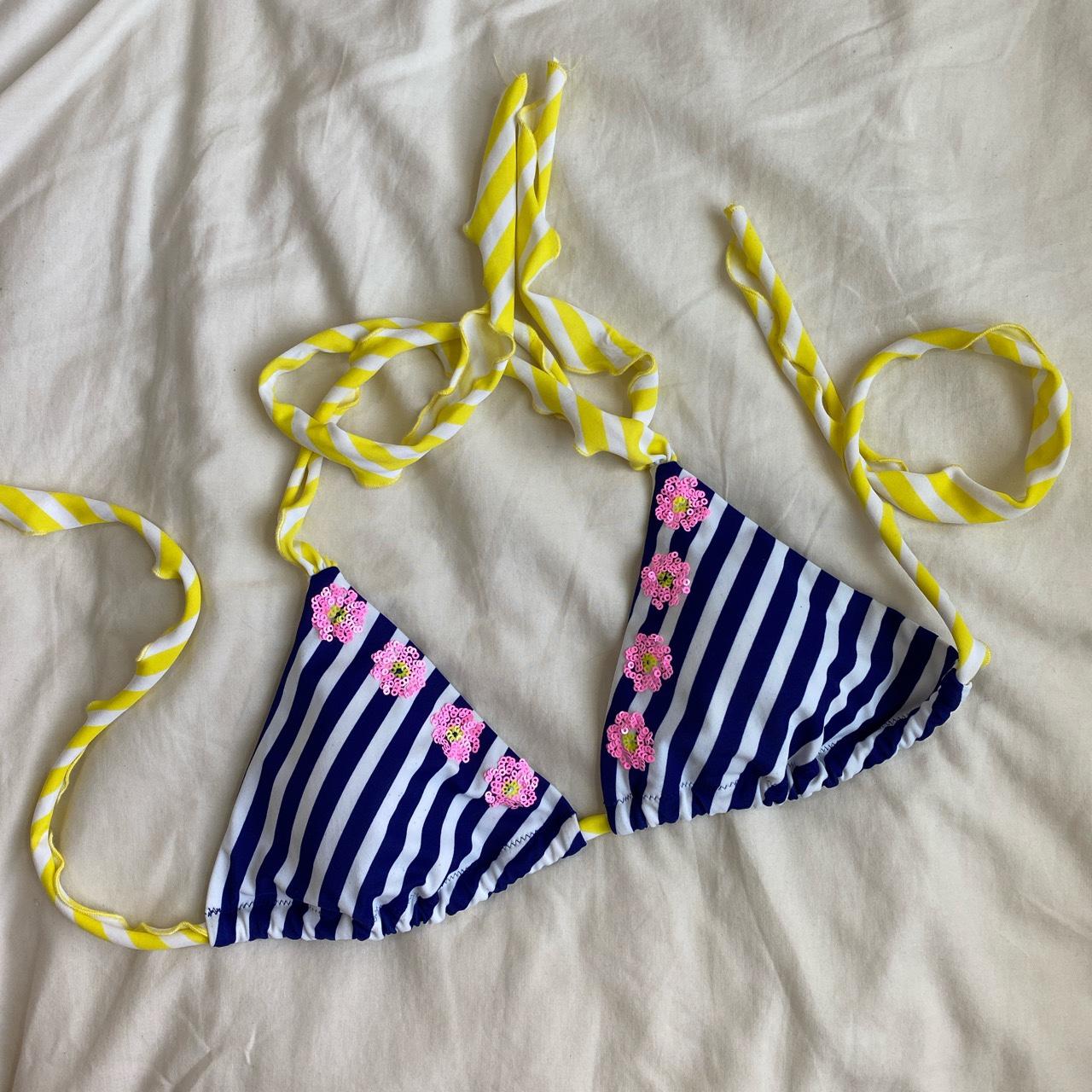 Victoria's Secret PINK blue striped bikini - Depop