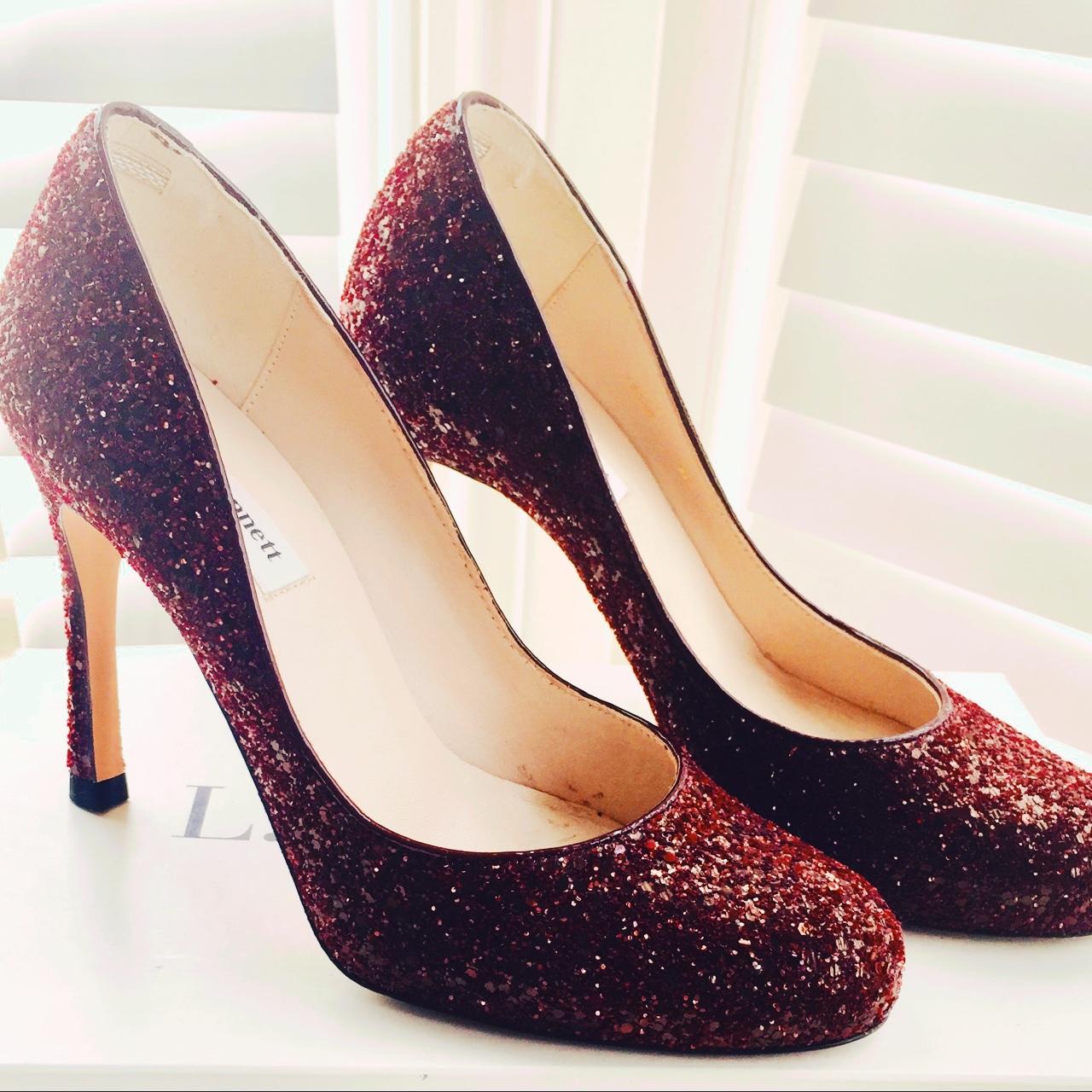 LK Bennett Red Bordeaux Glitter Shoes Heels Dottie... - Depop