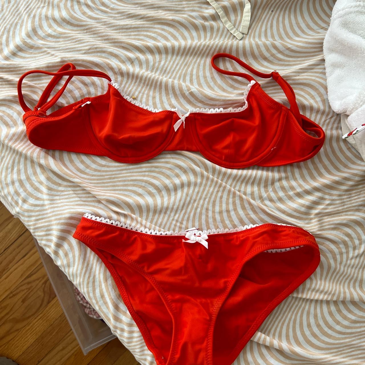 Ambrielle Pink and Red Striped Bikini Panties These - Depop