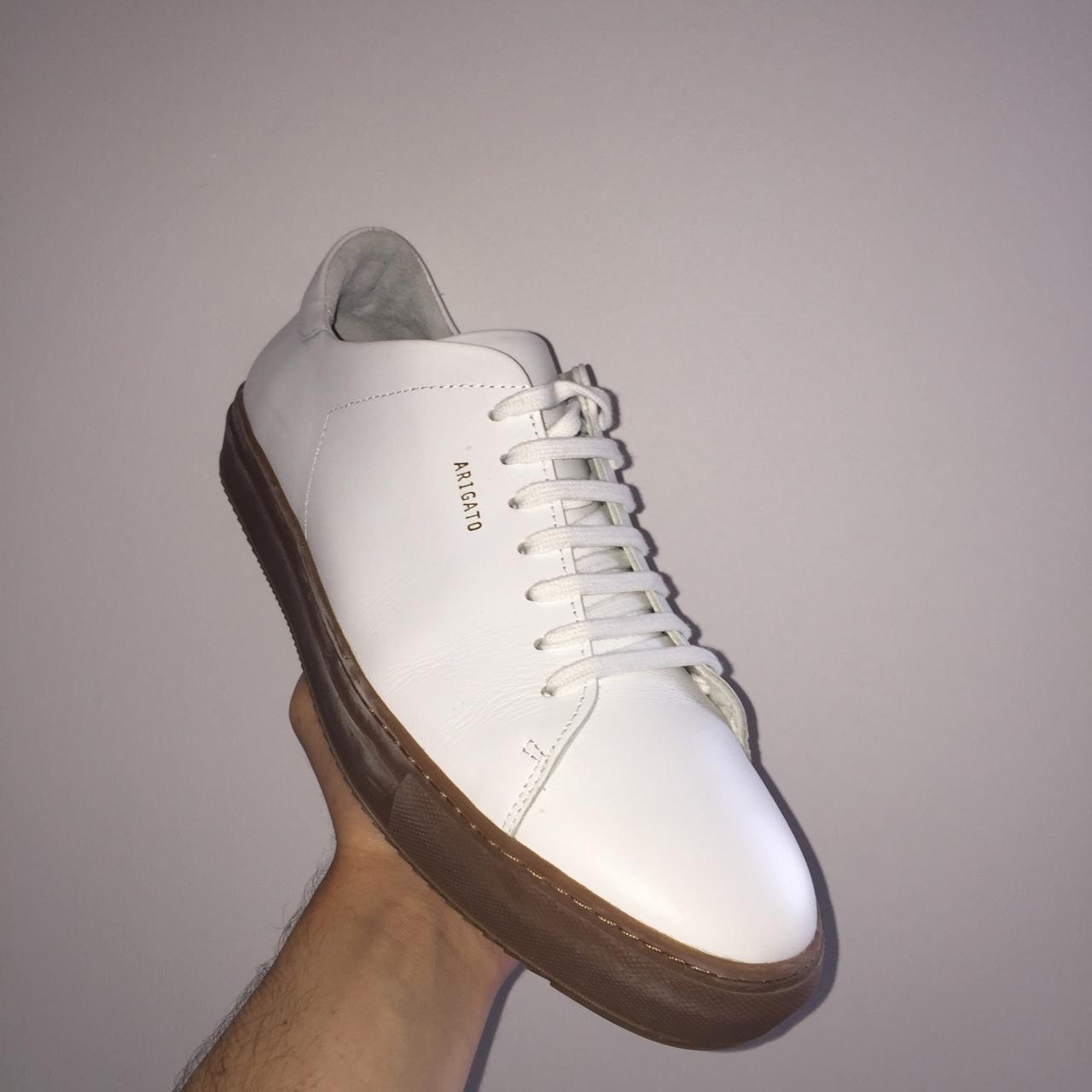 Axel Arigato Clean 90 White Sneakers with Brown Depop