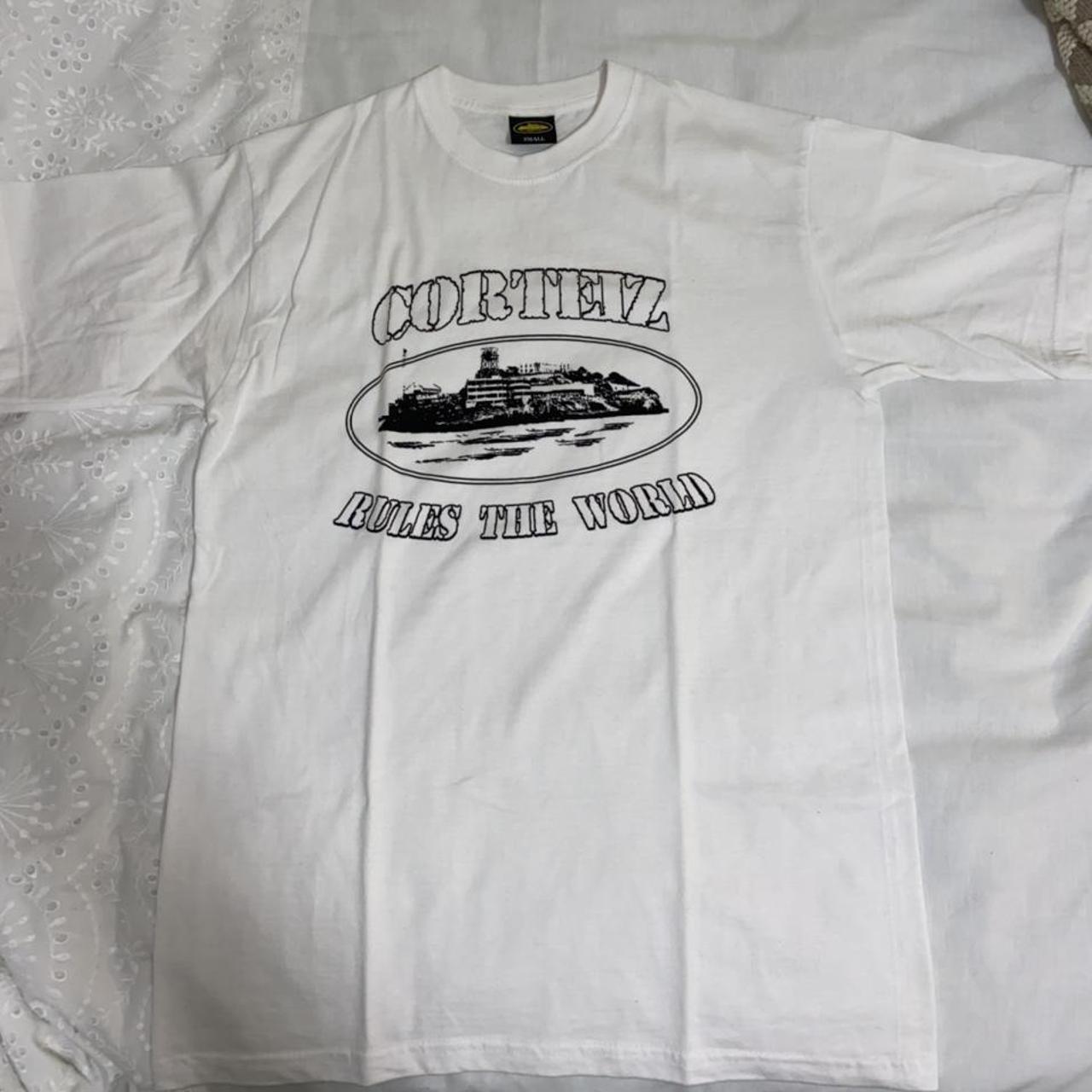 Corteiz Black and White Alcatraz T-shirt Size S - Depop