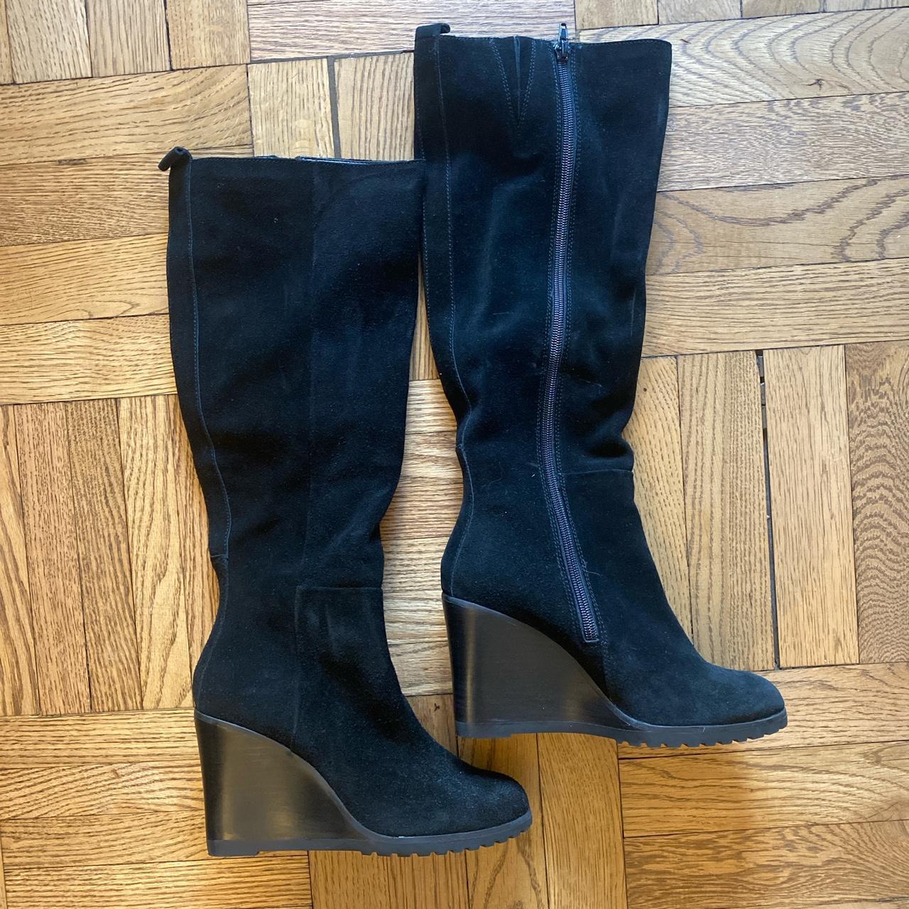 Aldo knee high wedge boots. Black suede, never been... - Depop