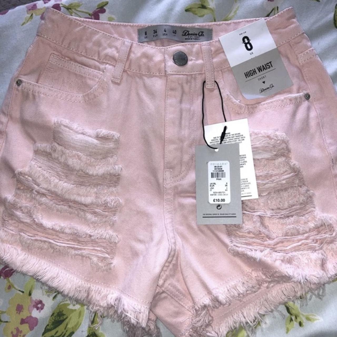Womens primark pink frill denim high waist Depop