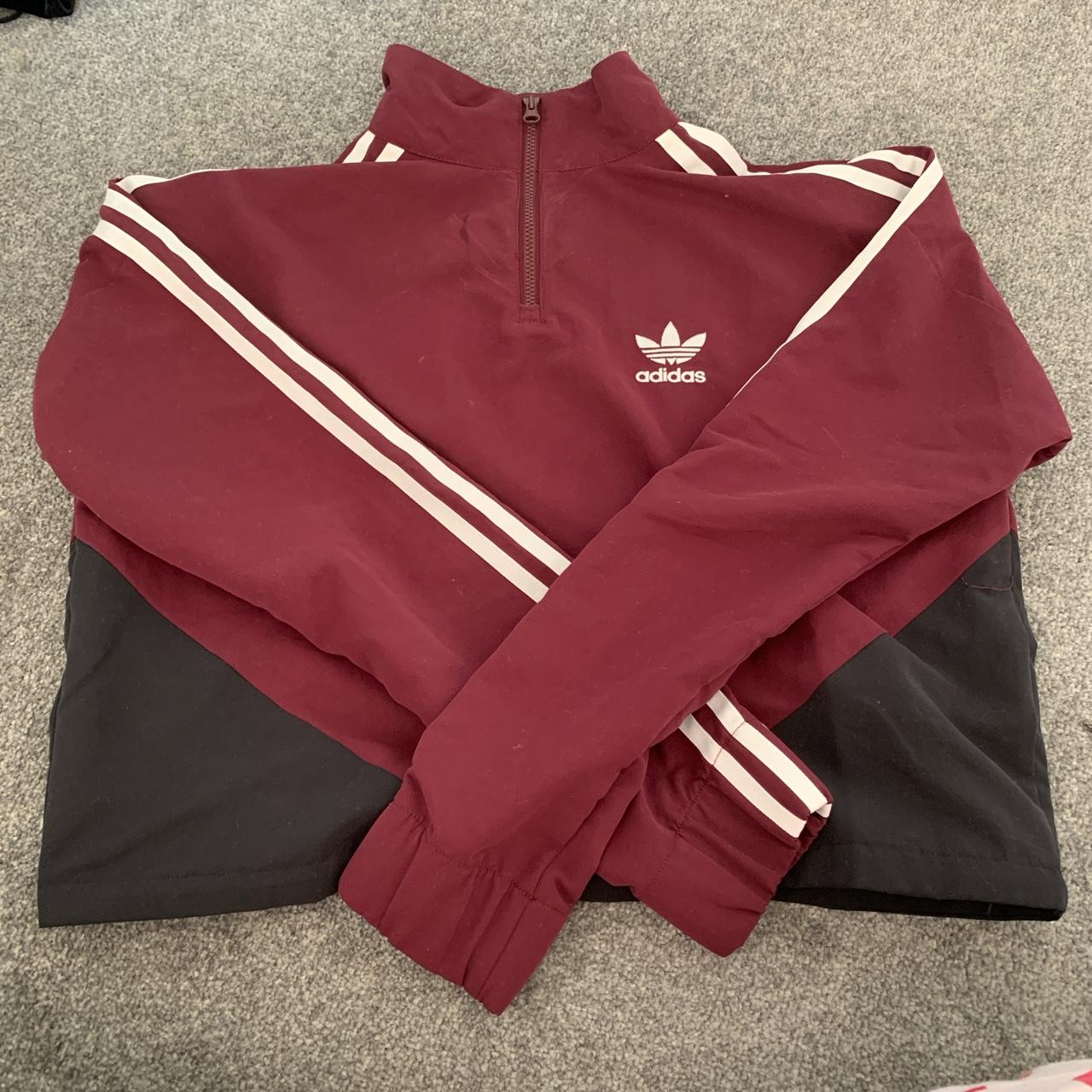 Adidas long sleeve burgundy track top, women’s size... Depop