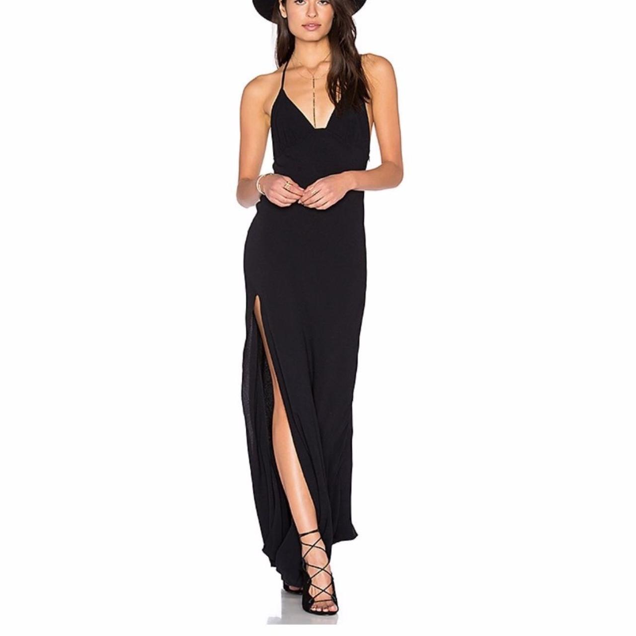 Classic black halter maxi dress with side slit by... - Depop