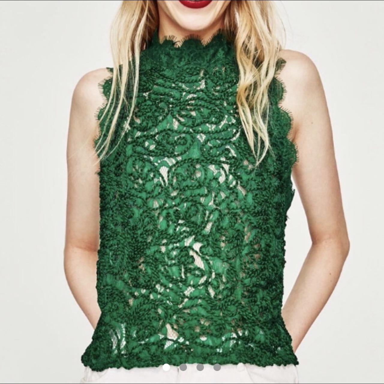 zara green lace top