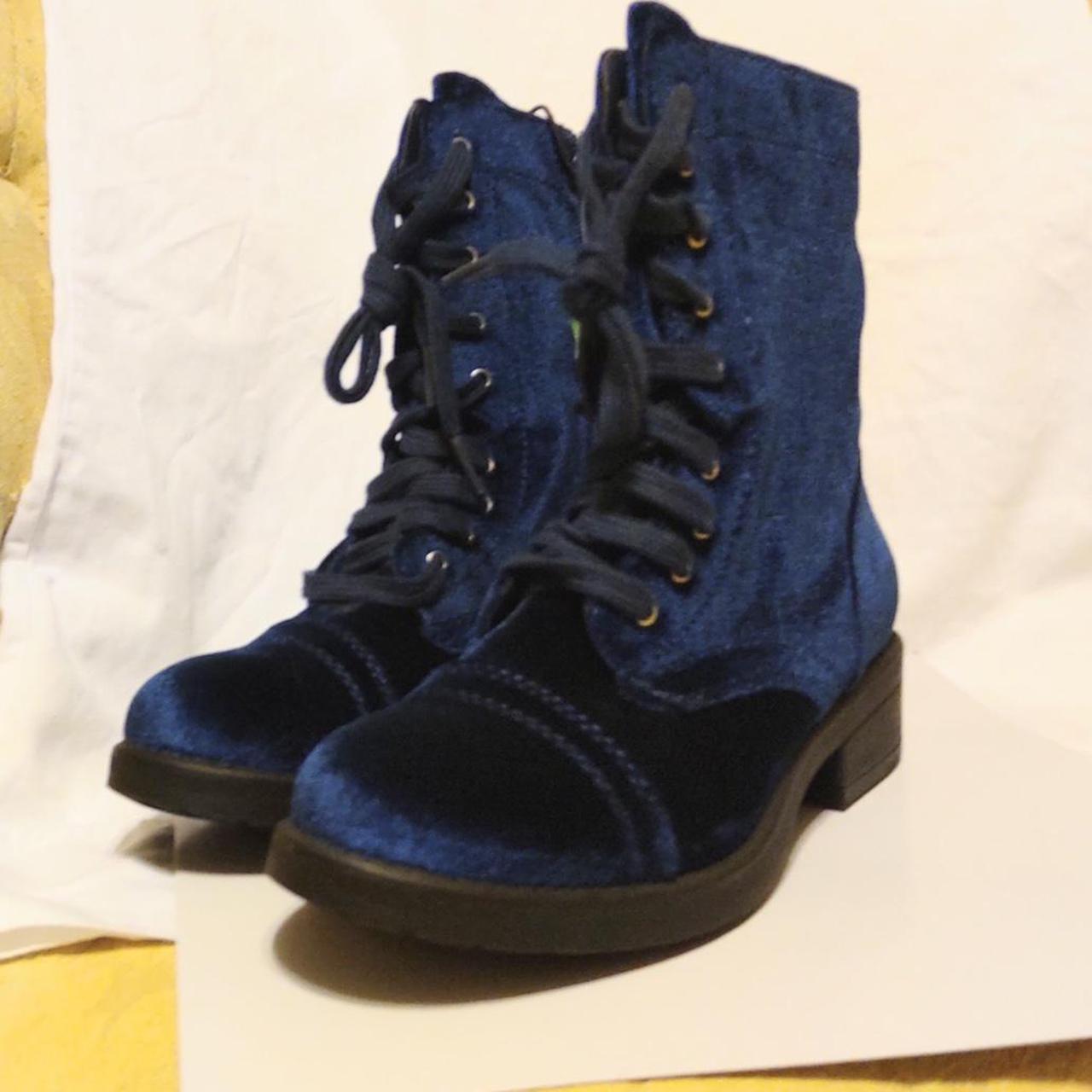 blue velvet combat boots