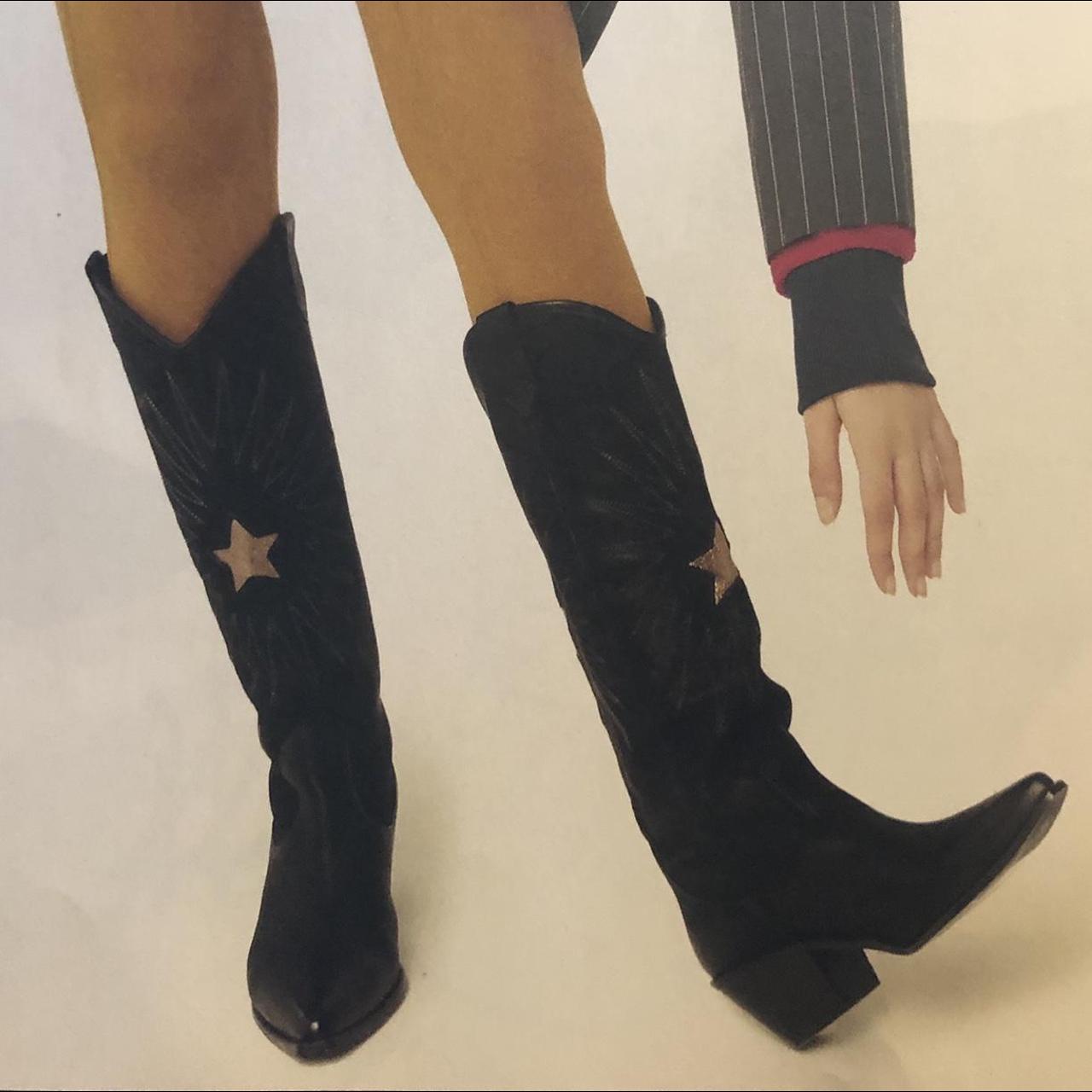 John Lewis Women's Black and Gold Boots Depop