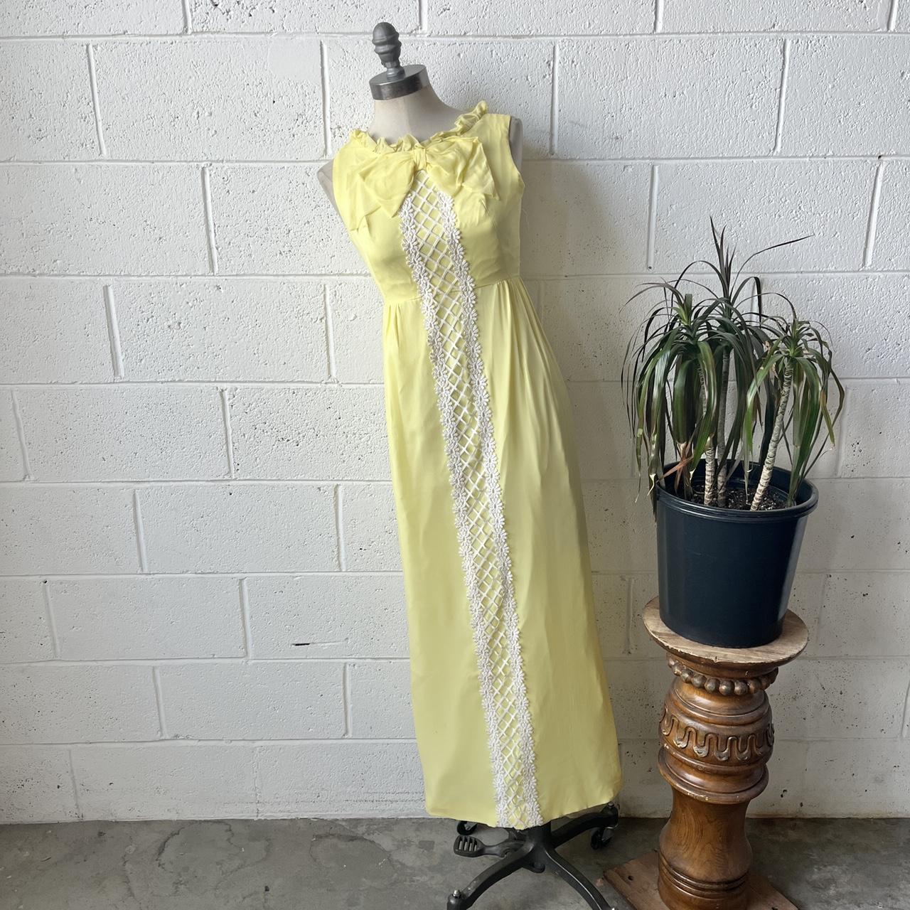 60s Vintage Pastel Yellow & White Chiffon Lace... - Depop