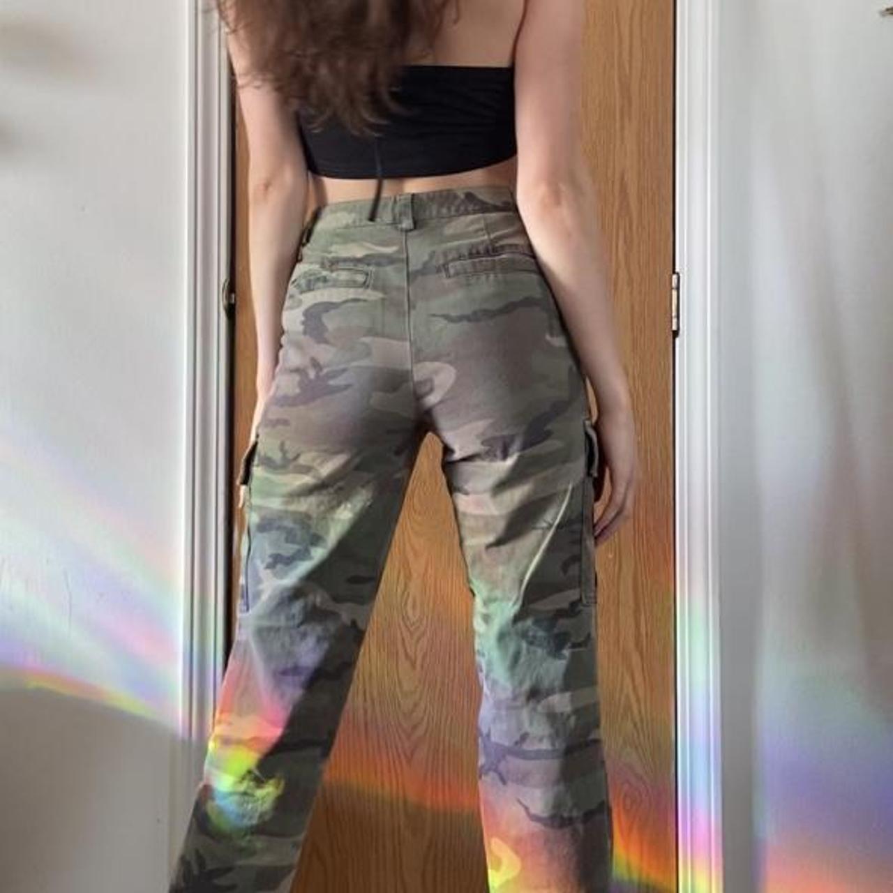 High waisted camouflage cargo pants with a tie... Depop