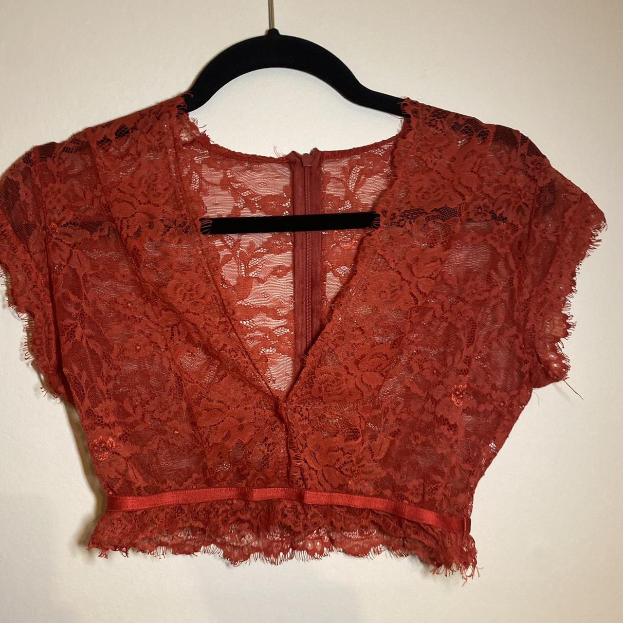 Asos design red lace crop top, size 10. Hardly... - Depop