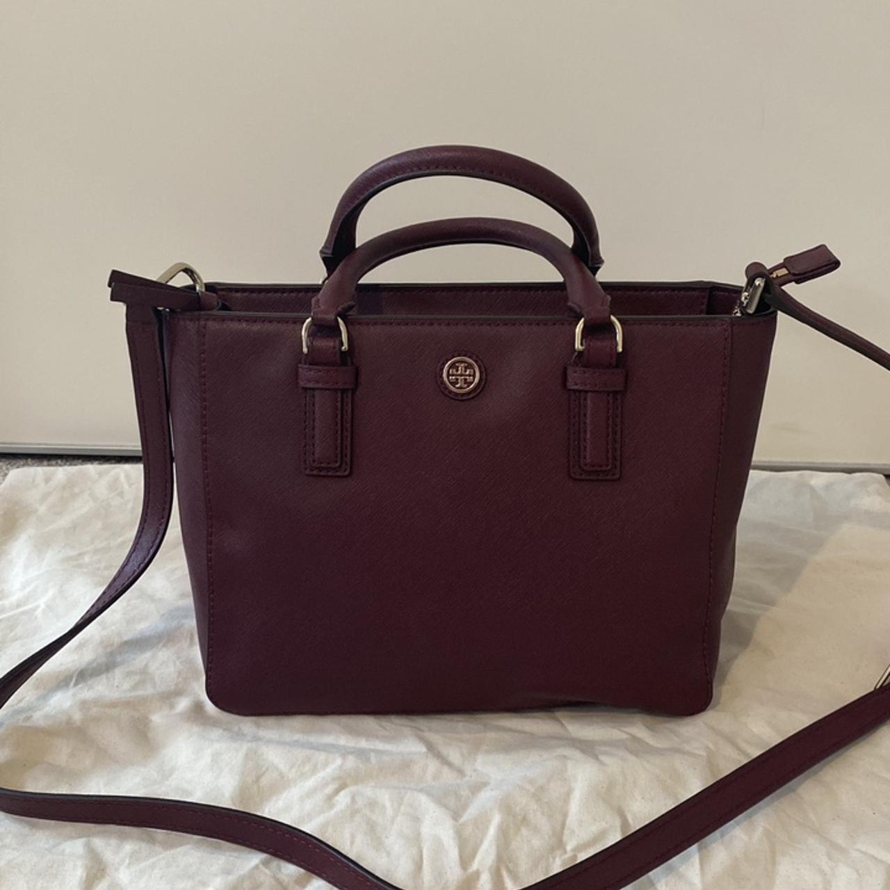 Tory Burch Burgundy Saffiano Leather Tote Bag