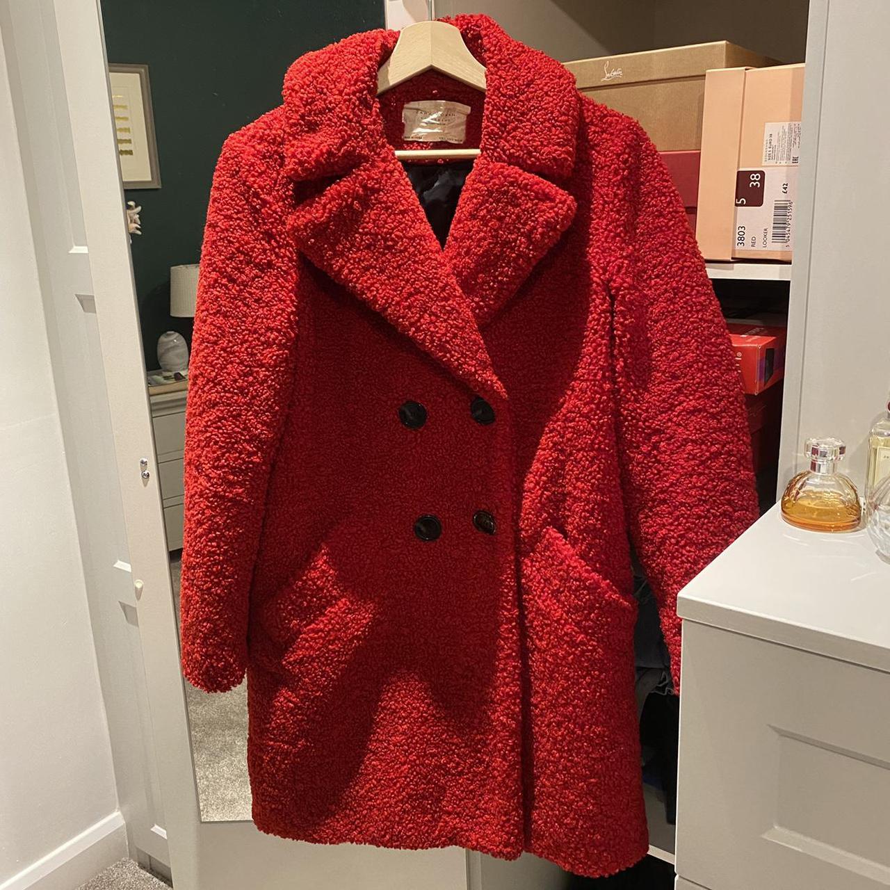 zara red teddy coat