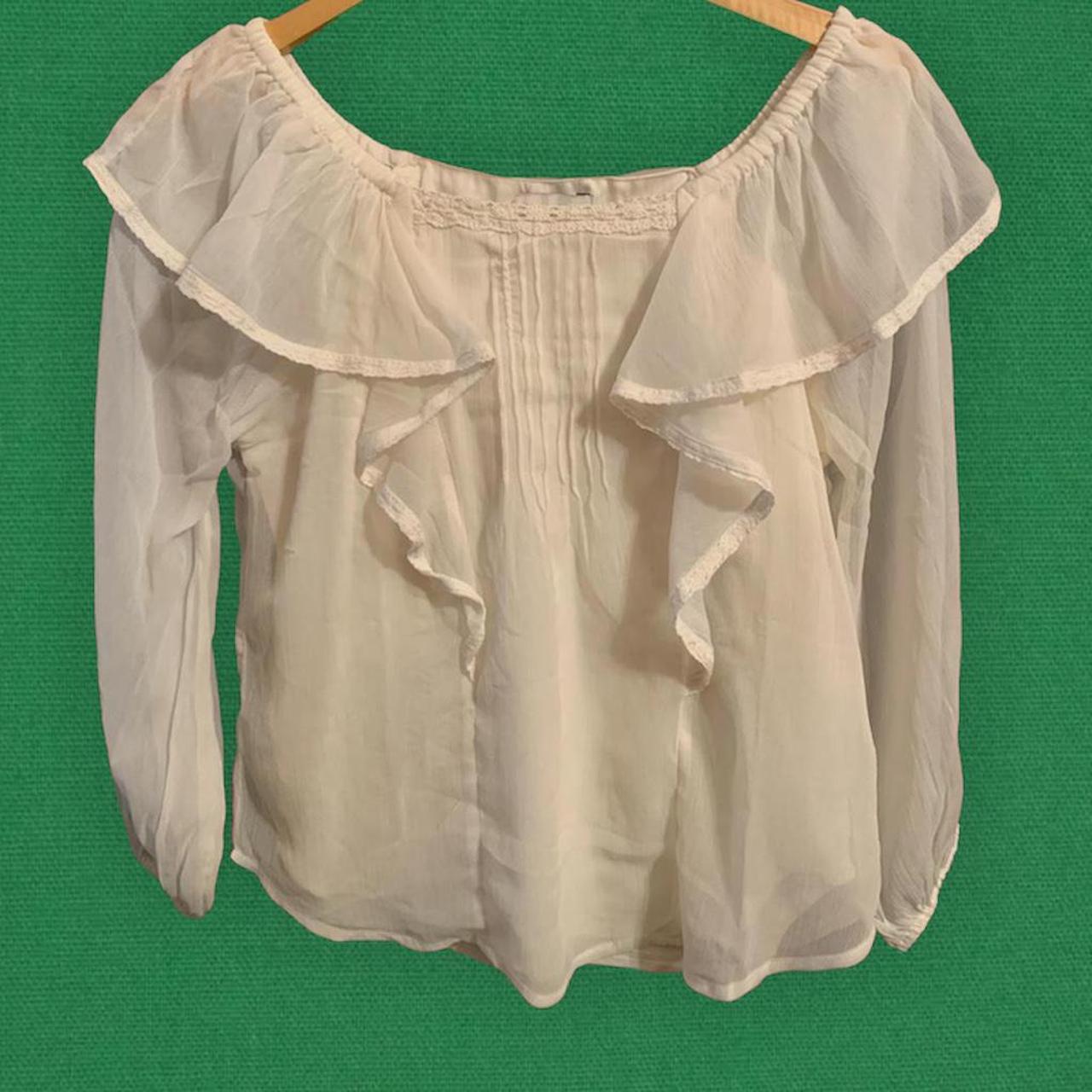White ruffle peasant top. Can be worn off the... - Depop