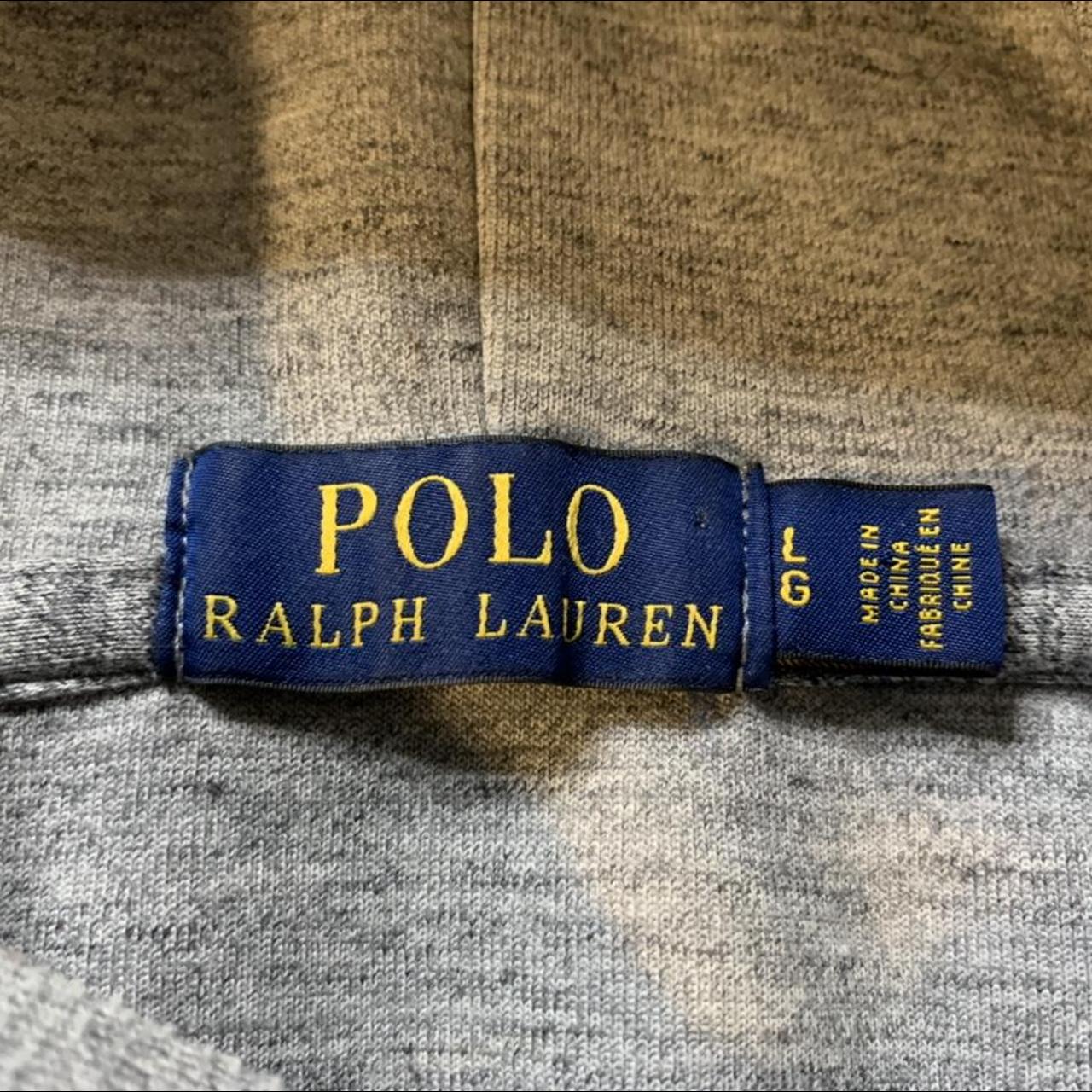 Polo Ralph Lauren Grey and Navy Embroidered Hoodie... - Depop