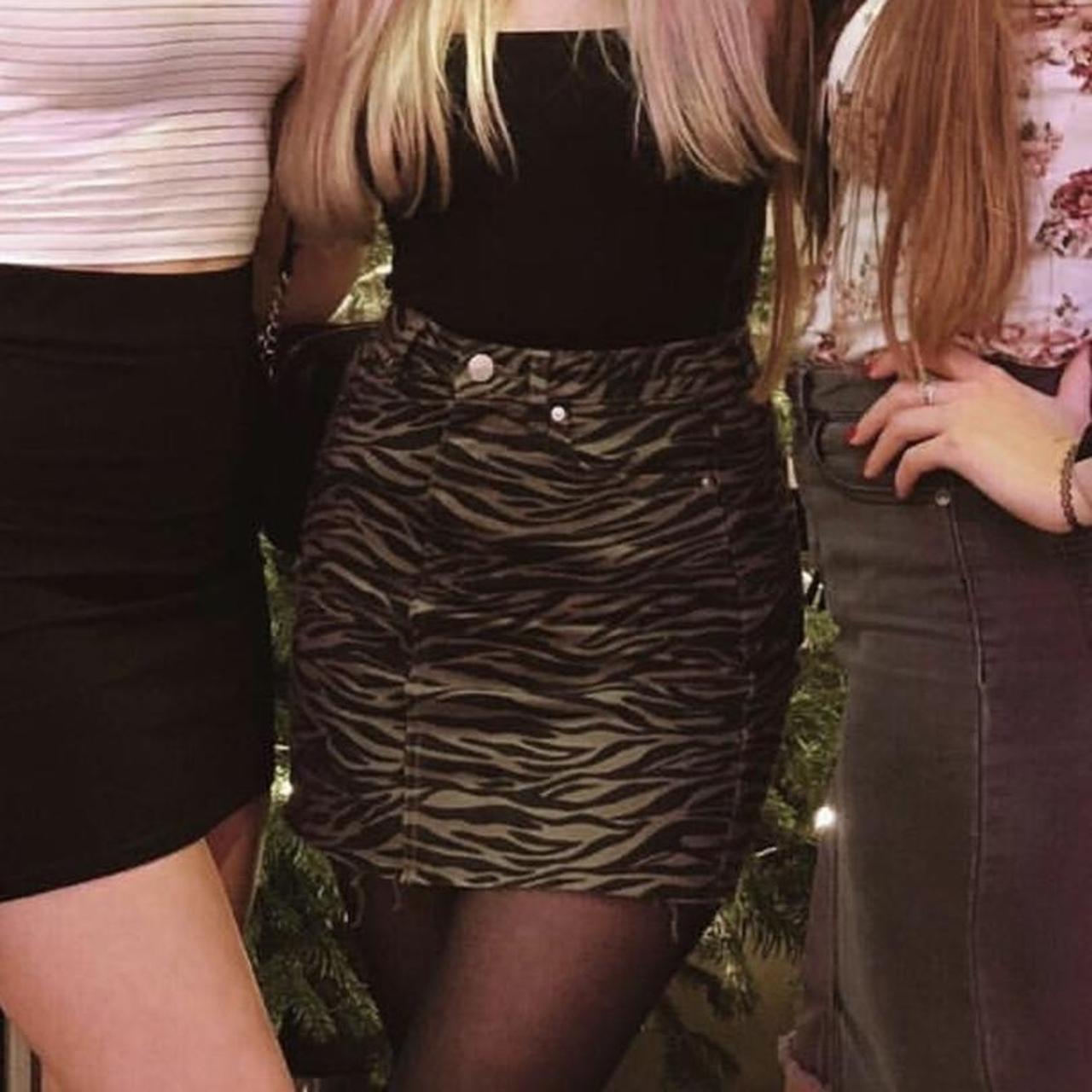 Primark green zebra print denim skirt Size... Depop