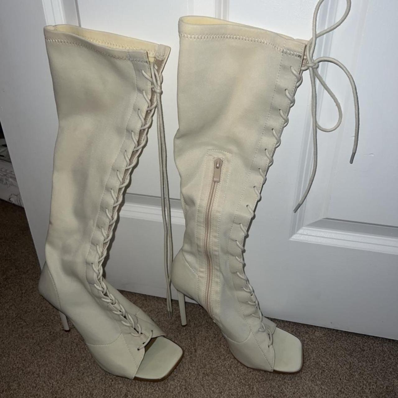 Ego cream lace up knee high boot heels Worn... Depop