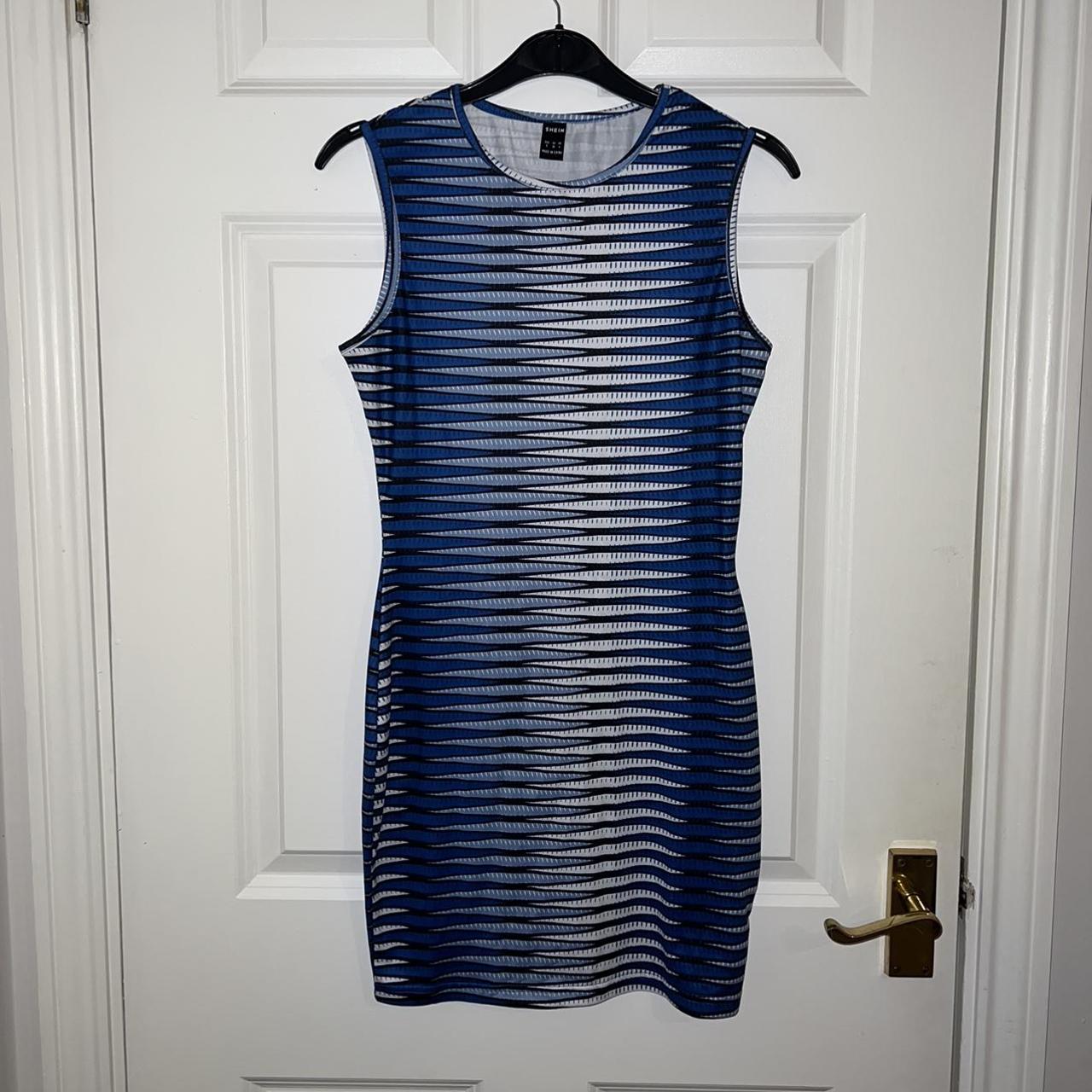 Shein blue and white pattern dress Size S #shein... - Depop