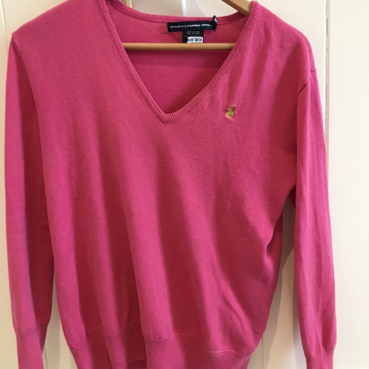 Ralph Lauren pink vneck sweater (XS women, would... Depop
