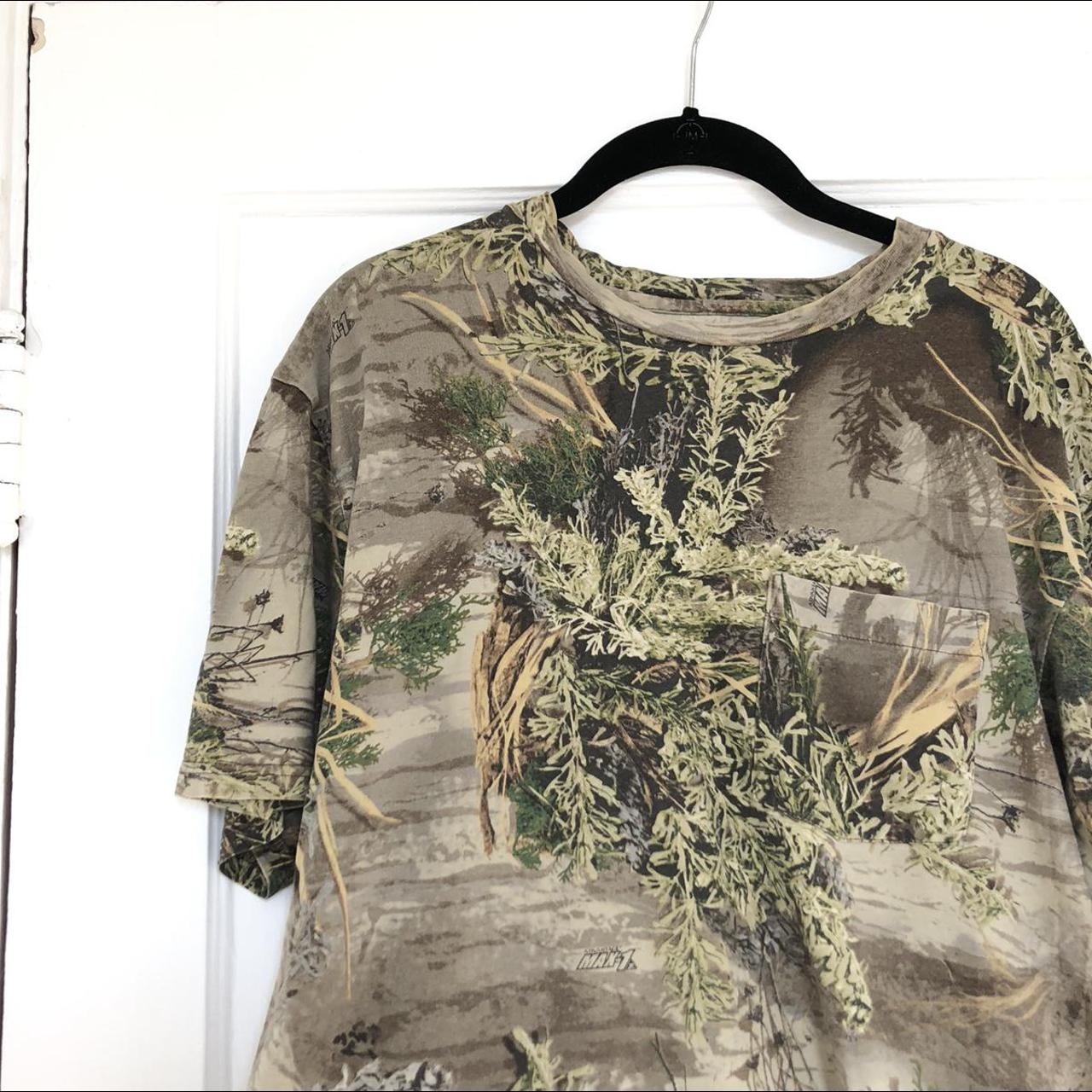 Vintage faded sage green loose camo print shirt! I... - Depop