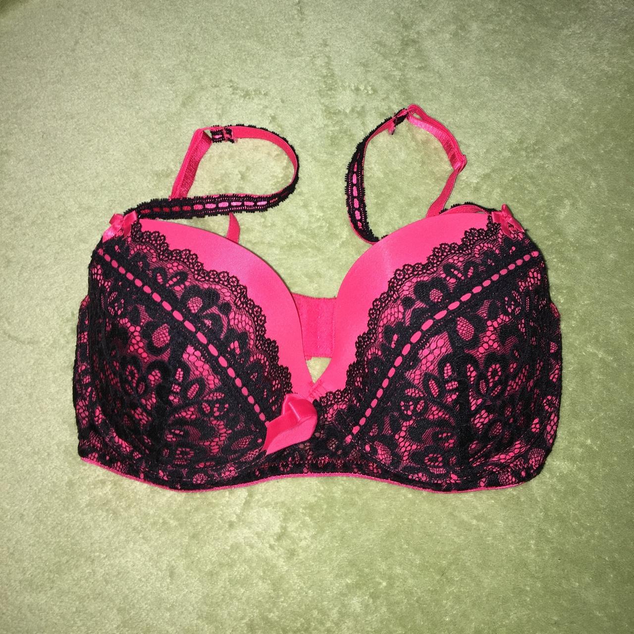 hot pink and black bra