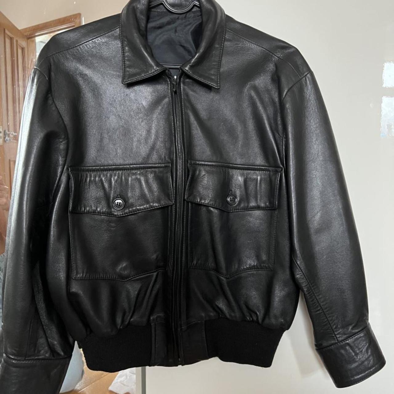 Black leather bomber jacket Bought on vinted -... - Depop