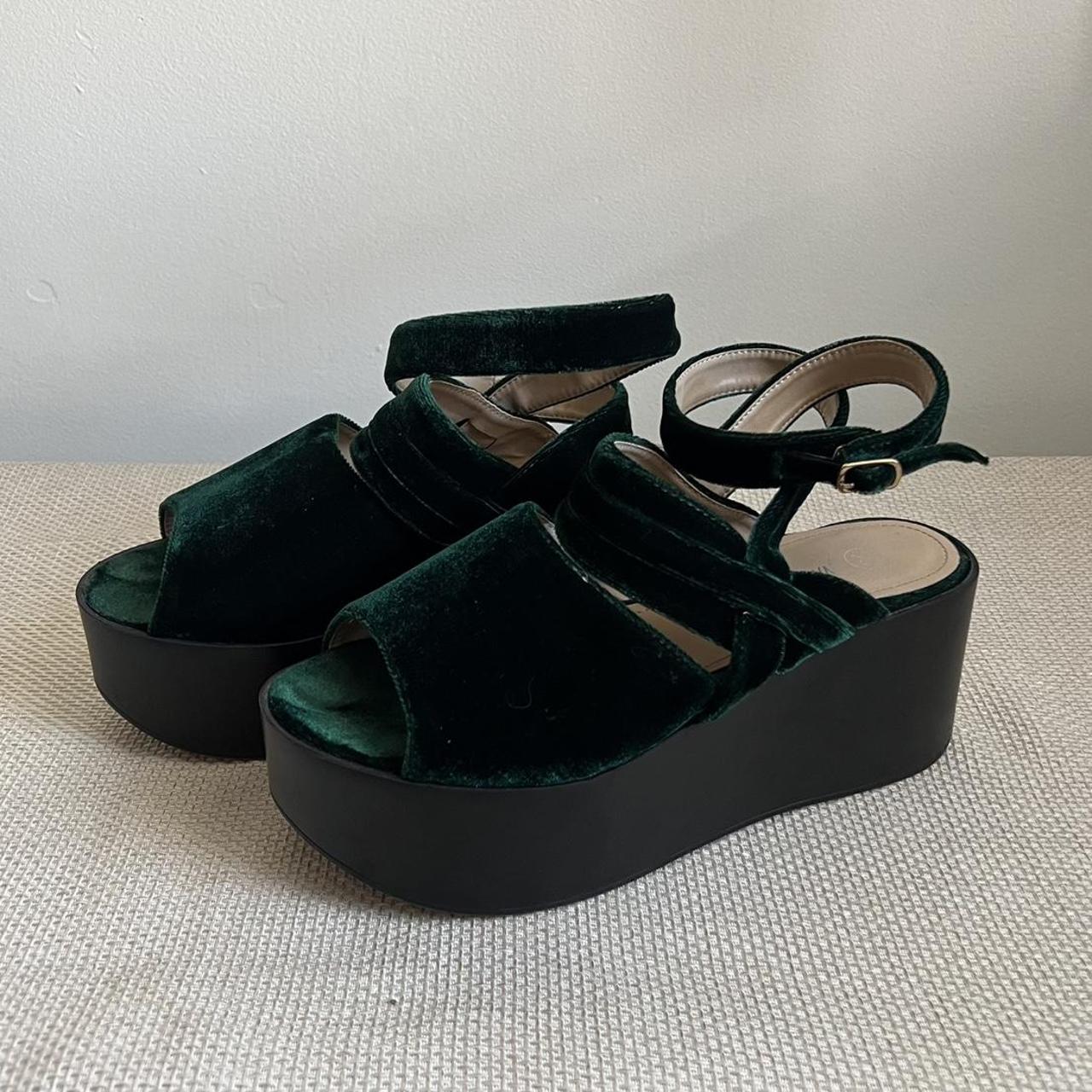 Nasty Gal green velvet platform sandals (Only worn... - Depop