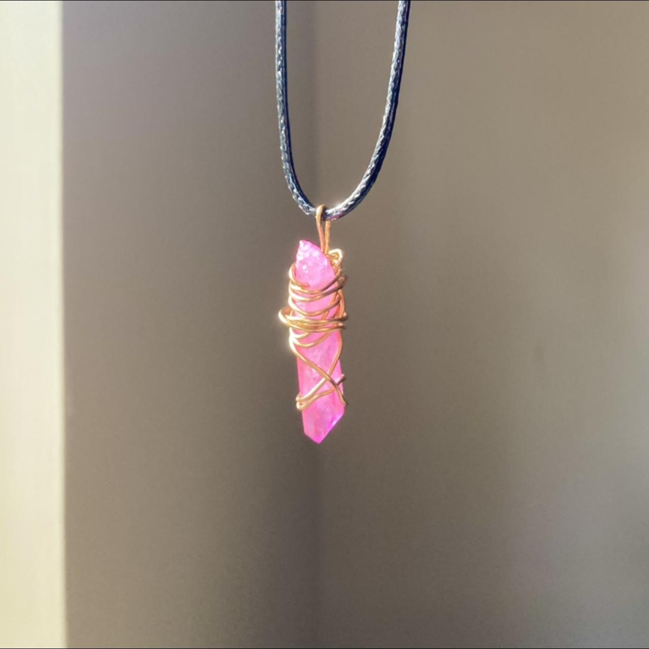 Pink Aura Quartz Gold Wire Wrapped Black Choker Depop